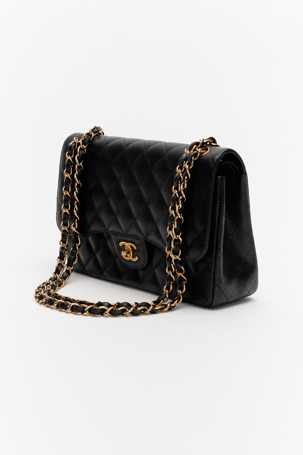 Chanel Jumbo Black Classic Double Flap Bag in Caviar Leather with Gold Hardware