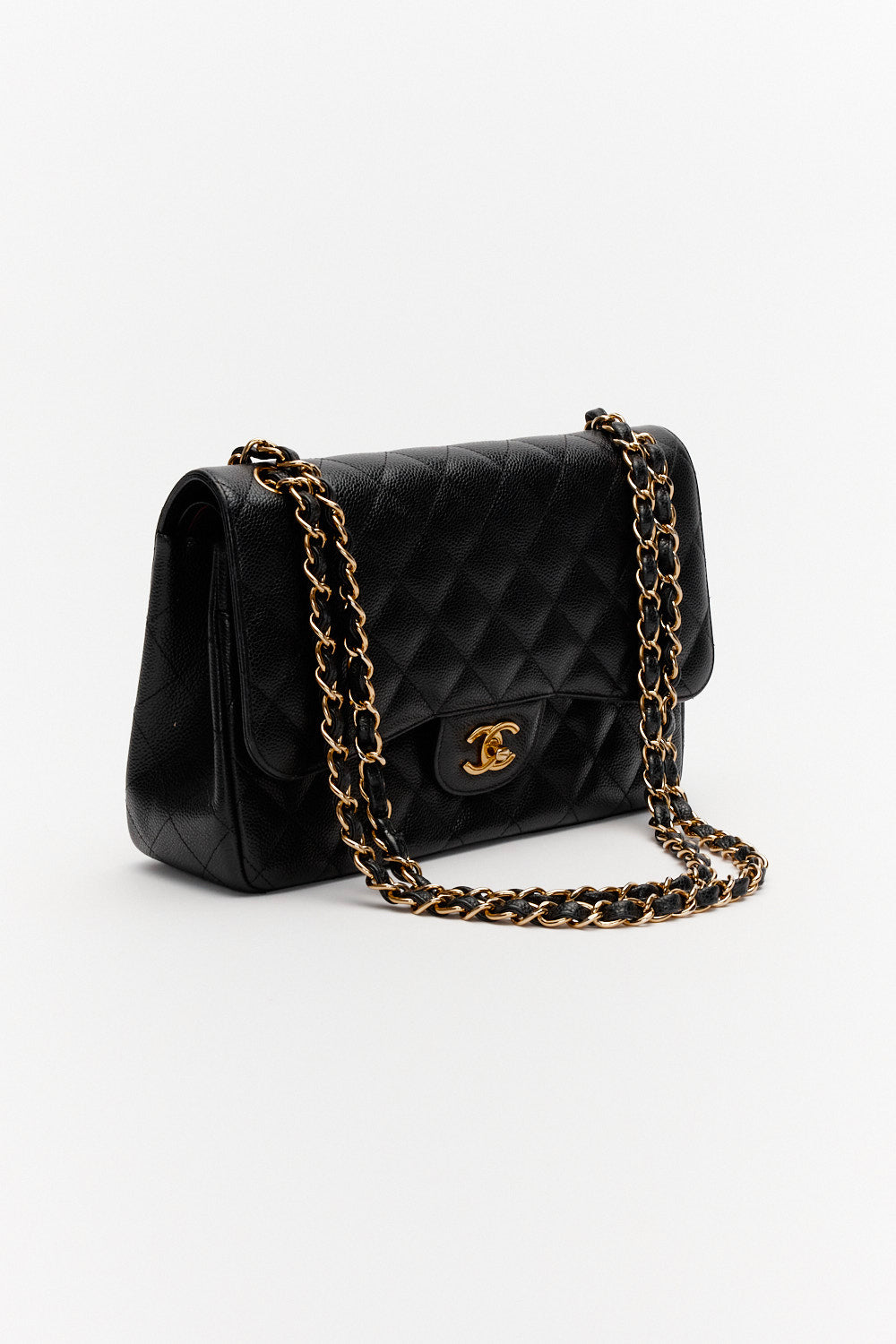 Chanel Jumbo Black Classic Double Flap Bag in Caviar Leather with Gold Hardware