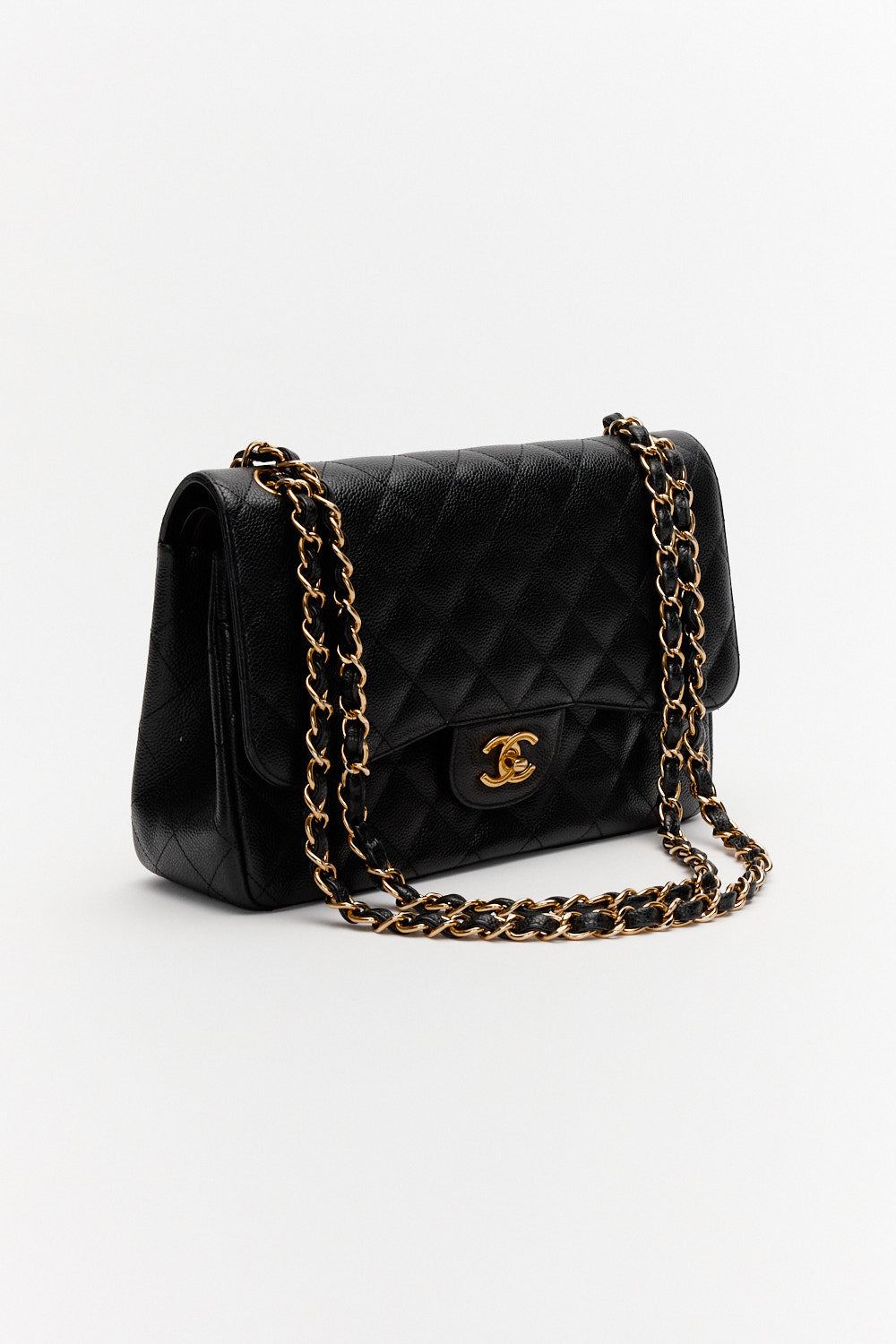 Chanel Jumbo Black Classic Double Flap Bag in Caviar Leather with Gold Hardware