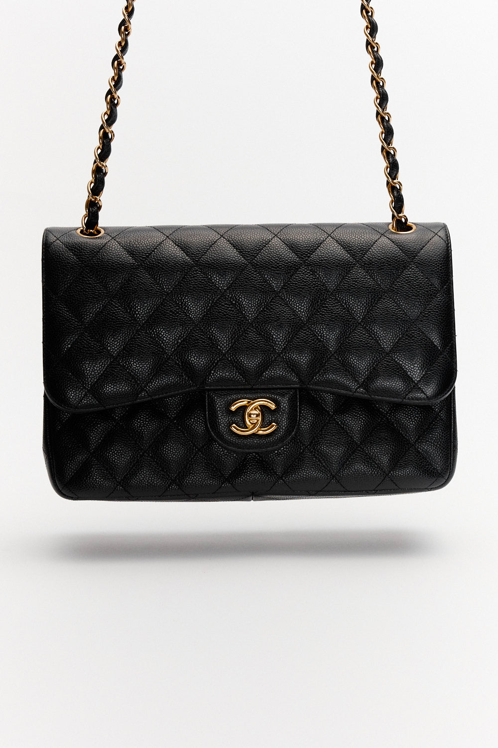 Chanel Jumbo Black Classic Double Flap Bag in Caviar Leather with Gold Hardware