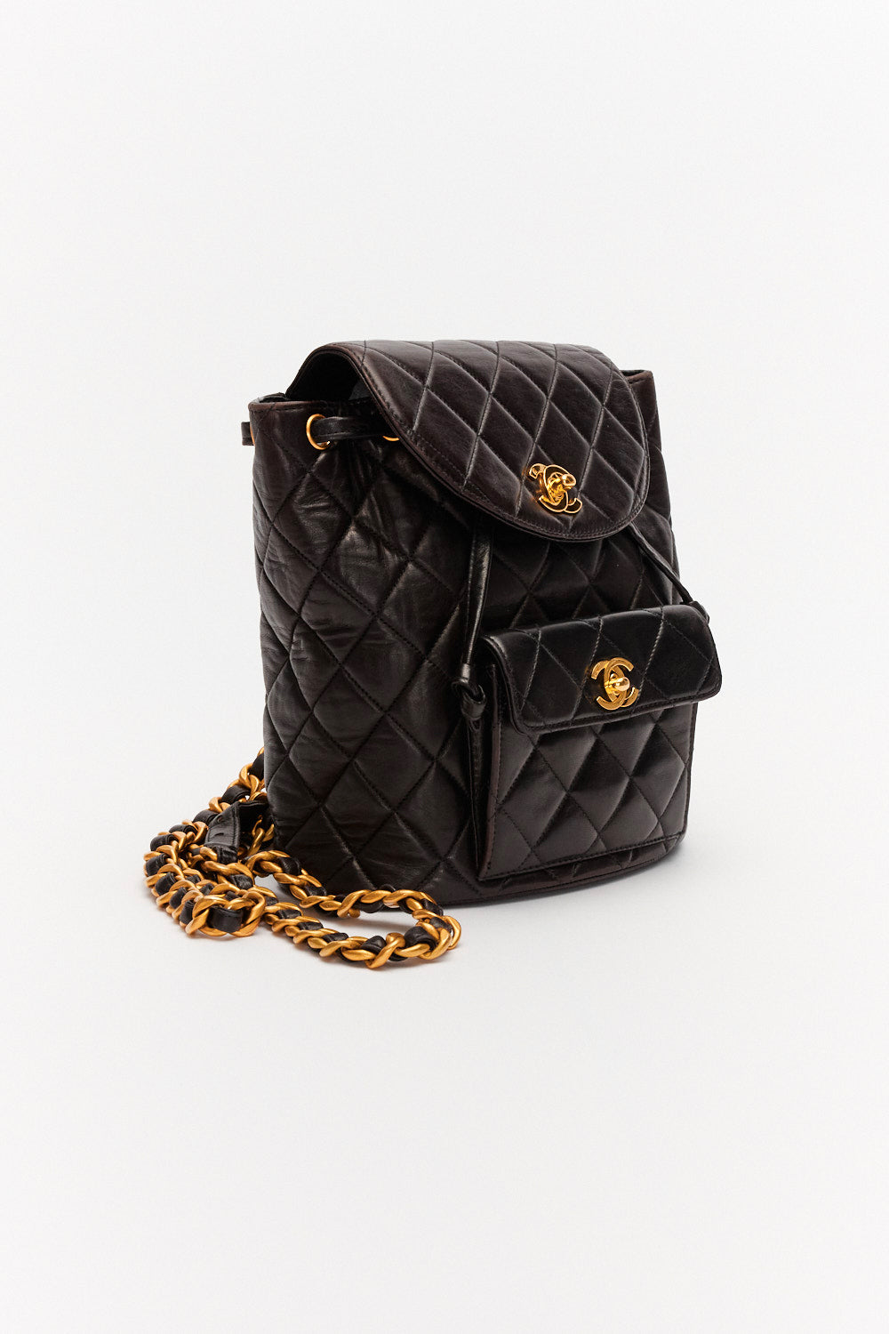 Chanel Vintage Black Lambskin Leather Duomo Backpack