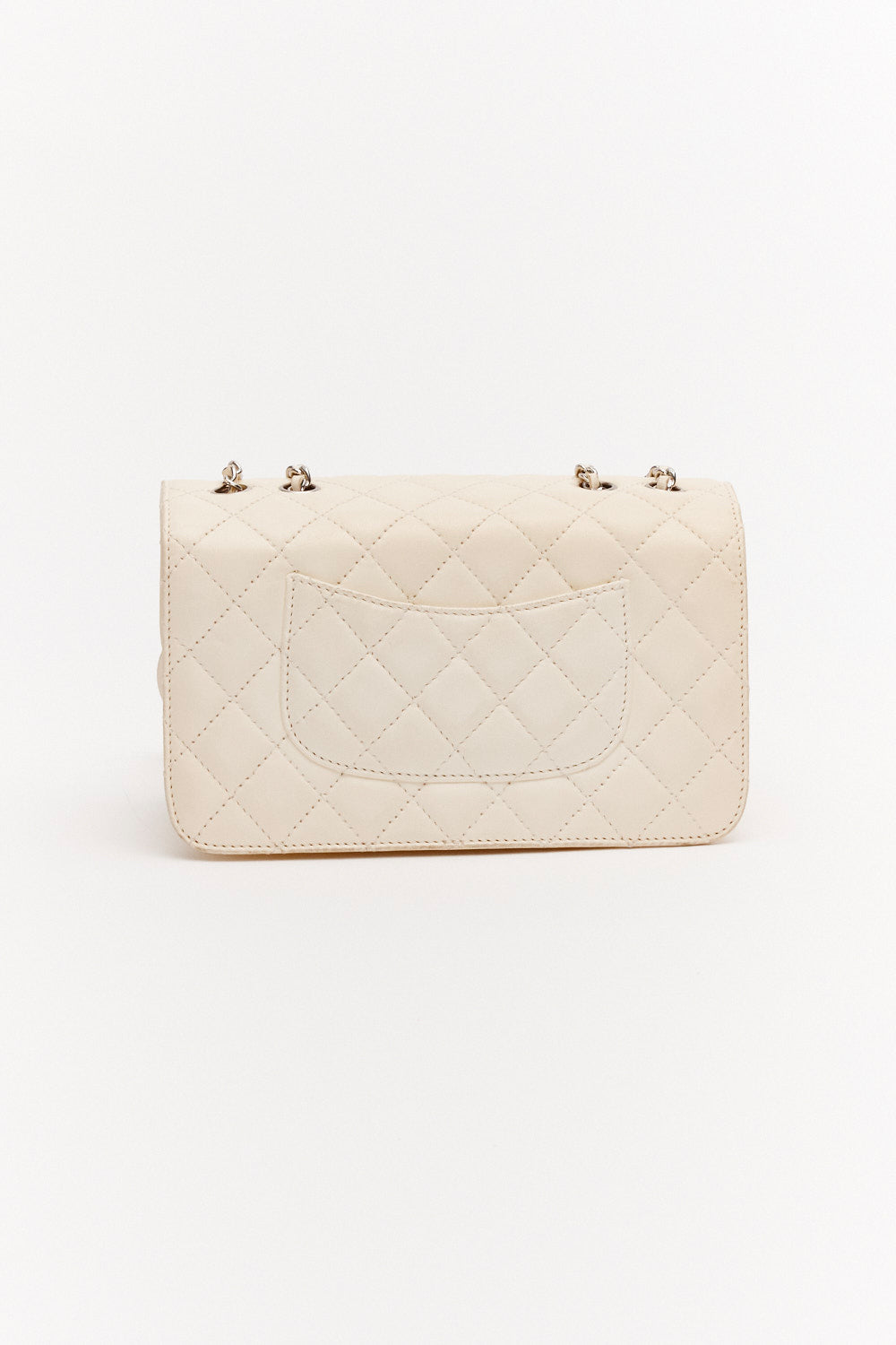 Chanel Small Off-White Timeless Bag in Lambskin Leather with Silver Hardware