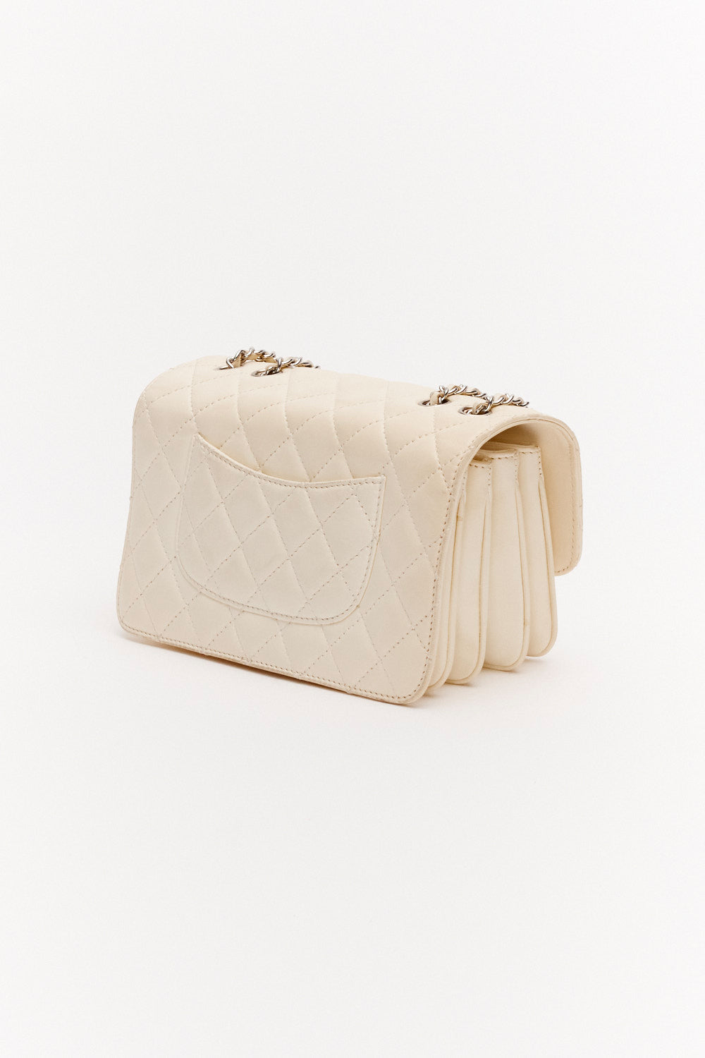 Chanel Small Off-White Timeless Bag in Lambskin Leather with Silver Hardware