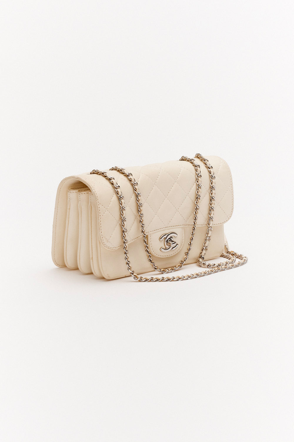 Chanel Small Off-White Timeless Bag in Lambskin Leather with Silver Hardware