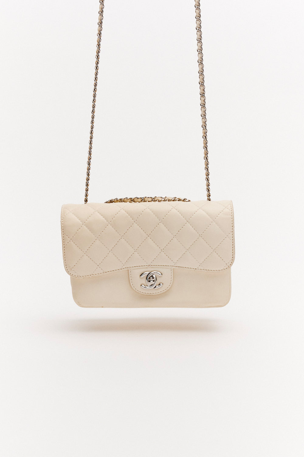 Chanel Small Off-White Timeless Bag in Lambskin Leather with Silver Hardware