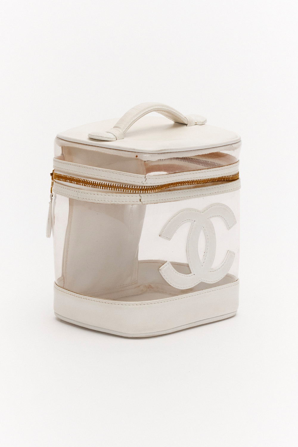 Chanel White Calfskin PVC Vanity Cosmetic Case