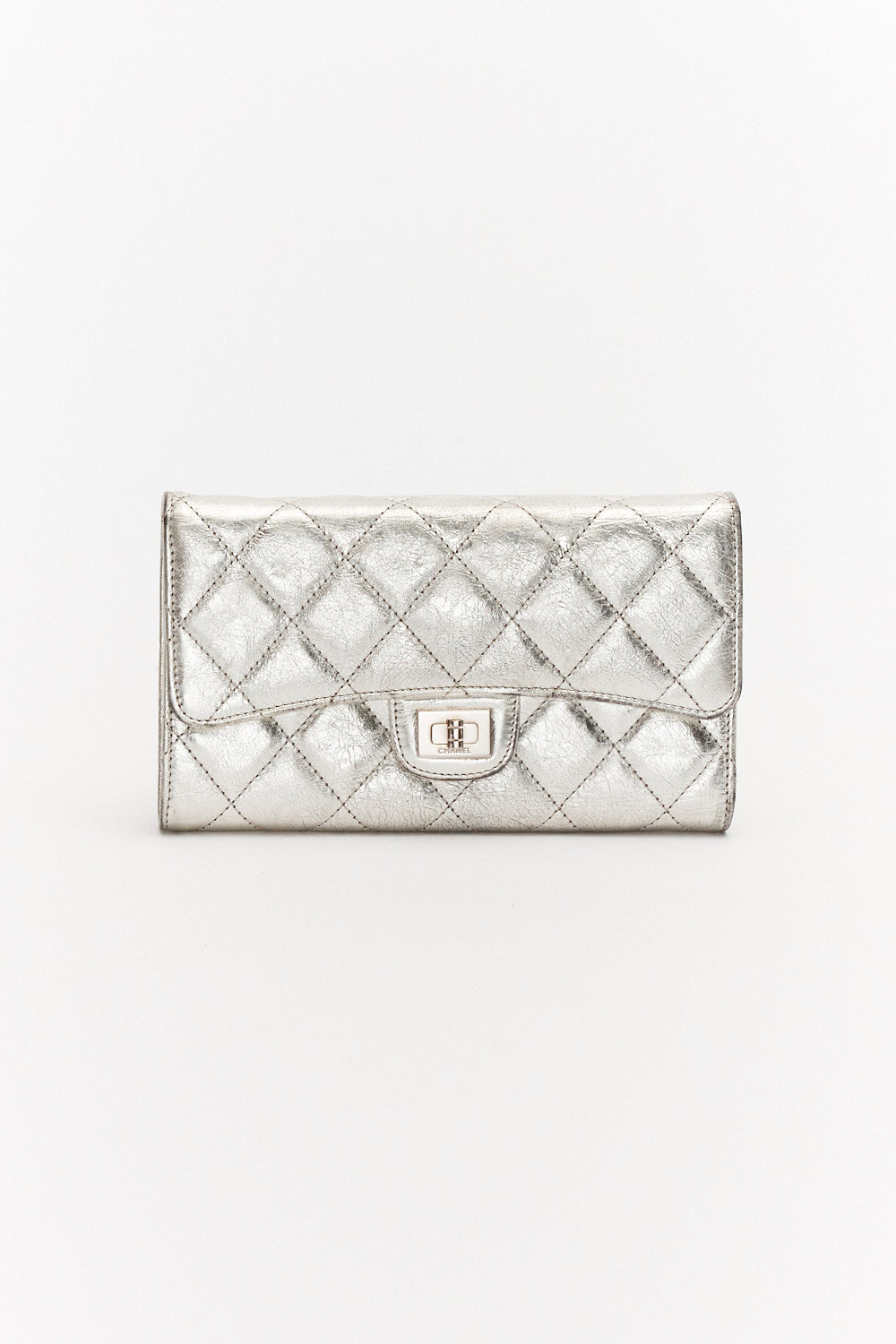 Chanel Silver Laminated Quilted Leather Reissue Trifold Wallet