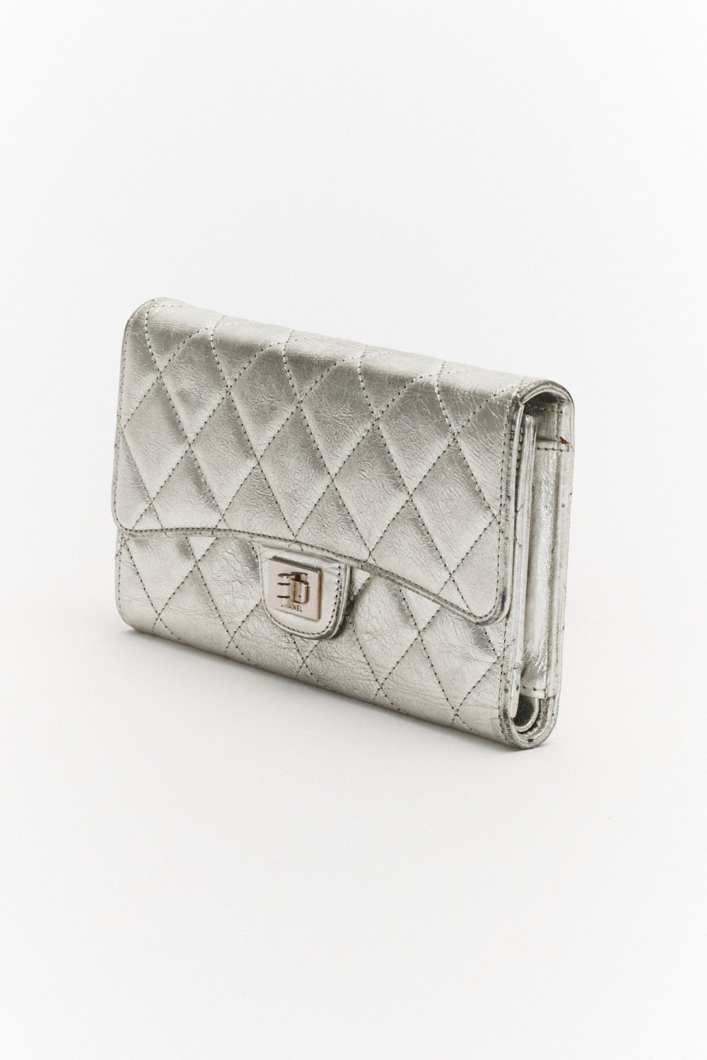 Chanel Silver Laminated Quilted Leather Reissue Trifold Wallet