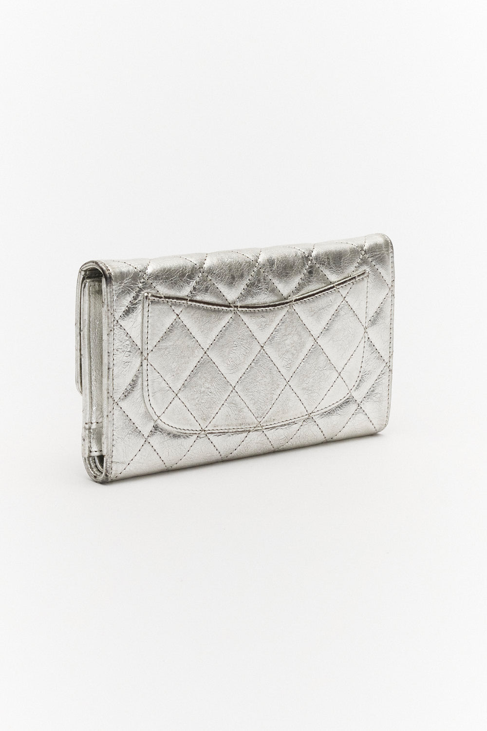 Chanel Silver Laminated Quilted Leather Reissue Trifold Wallet