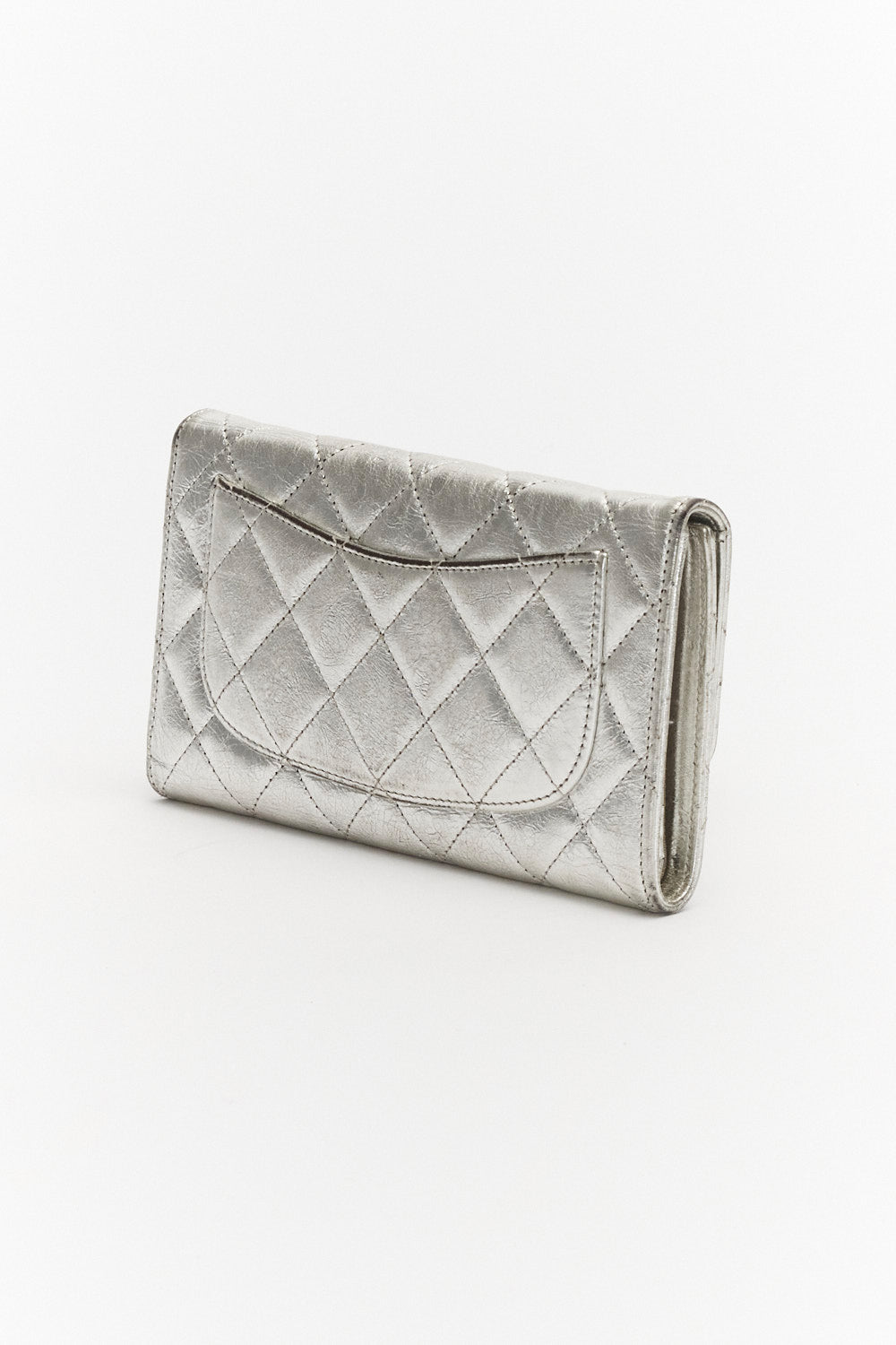 Chanel Silver Laminated Quilted Leather Reissue Trifold Wallet