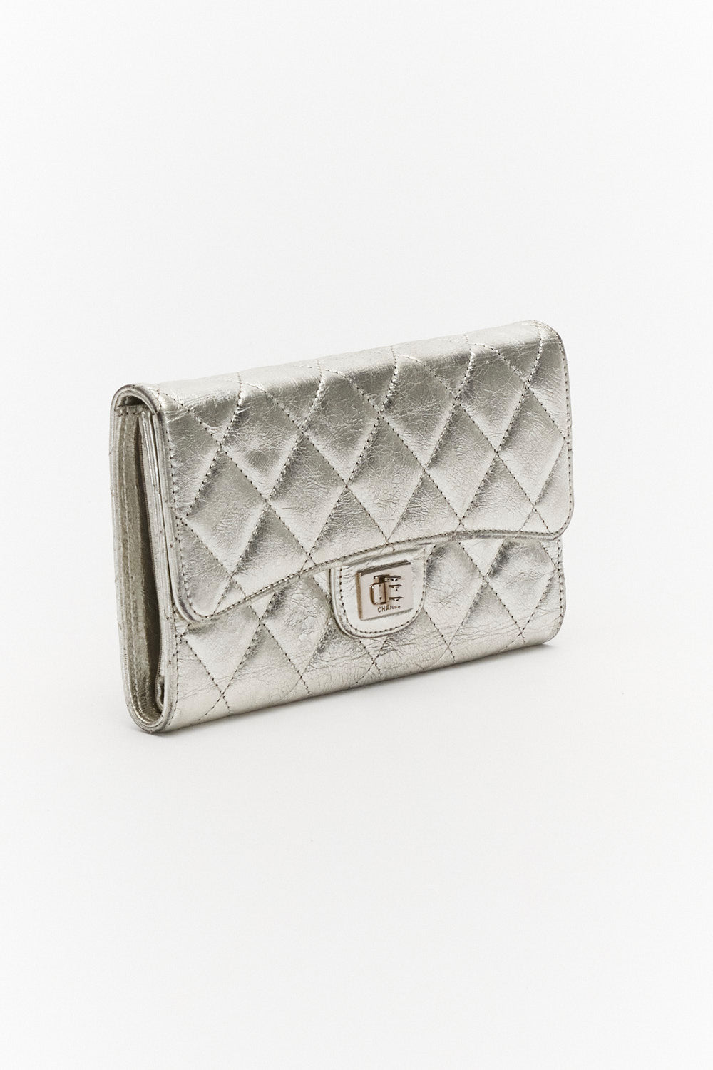 Chanel Silver Laminated Quilted Leather Reissue Trifold Wallet