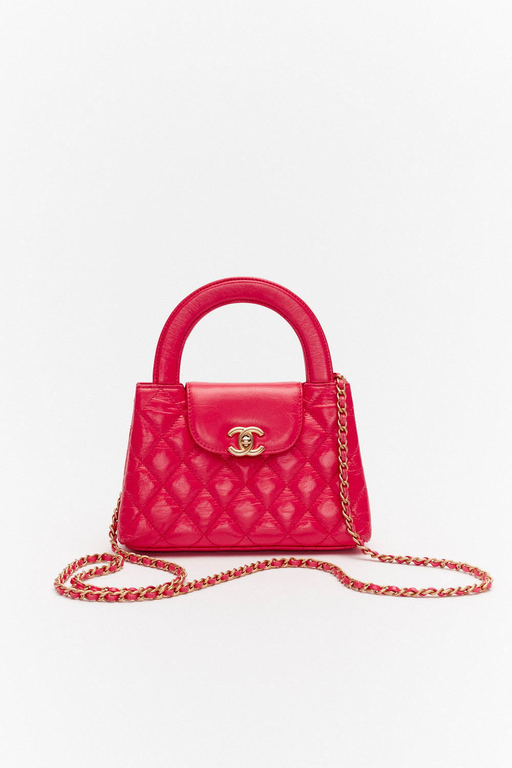 Chanel Pink Mini Kelly Shopping Bag in Aged Lambskin with Gold Hardware