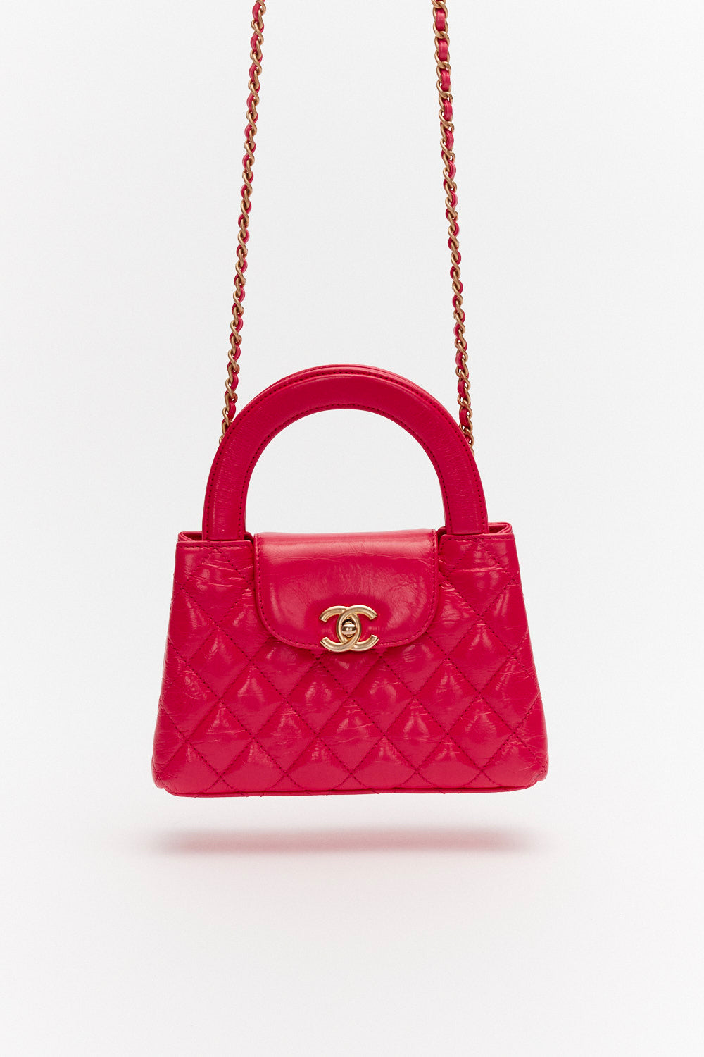 Chanel Pink Mini Kelly Shopping Bag in Aged Lambskin with Gold Hardware