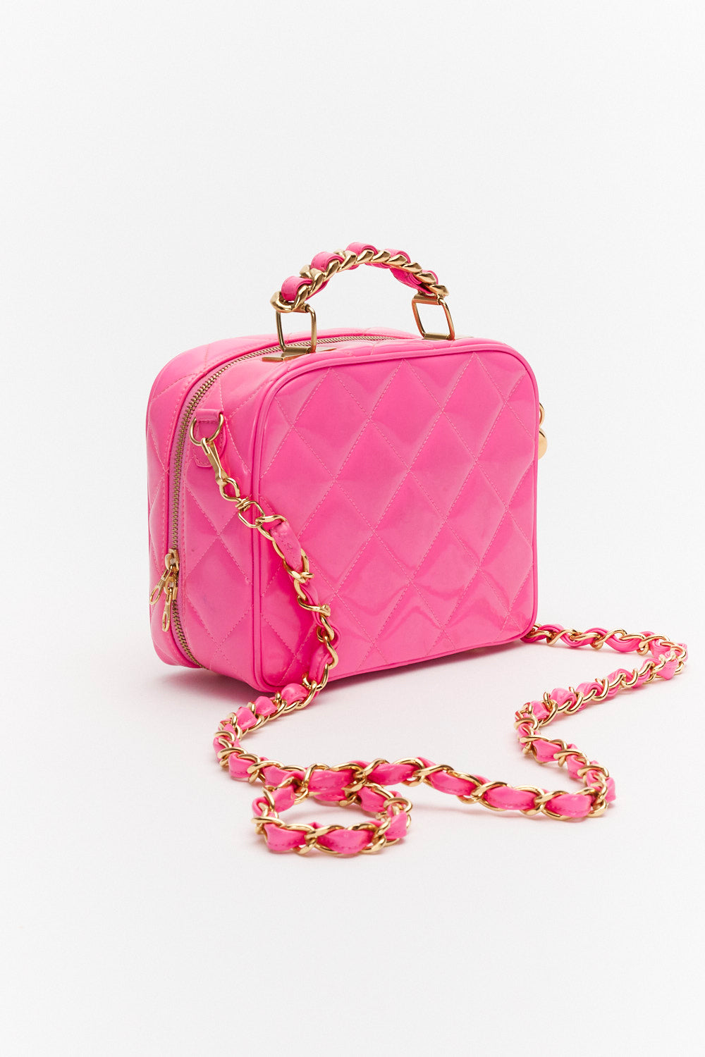 Chanel Vintage Medium Pink Patent Leather Vanity Case with Gold Hardware