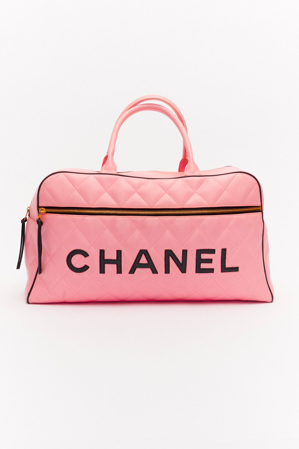 Chanel Vintage Sports Line Pink Calfskin Diamond Quilted Leather Boston Bag