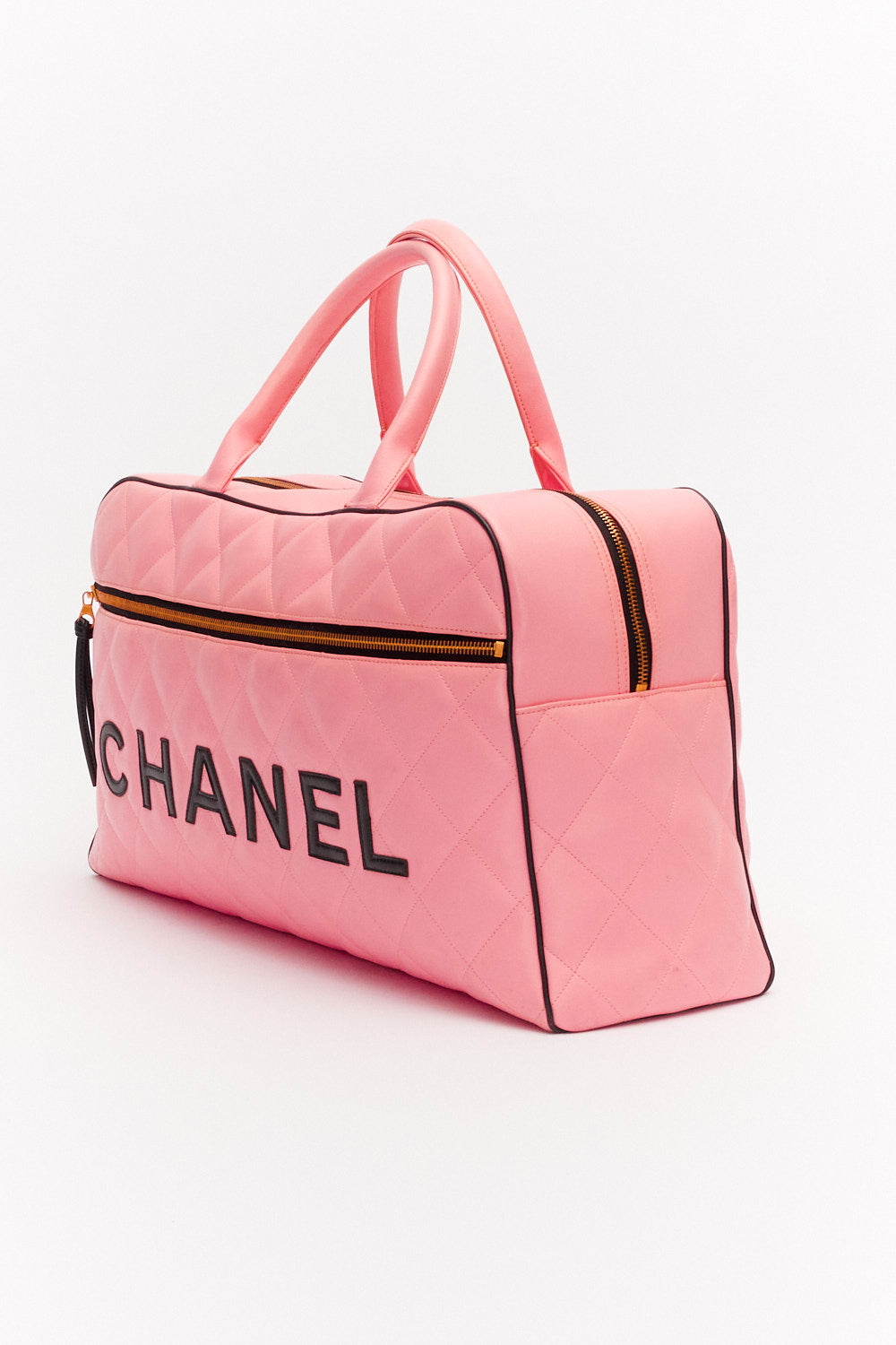 Chanel Vintage Sports Line Pink Calfskin Diamond Quilted Leather Boston Bag