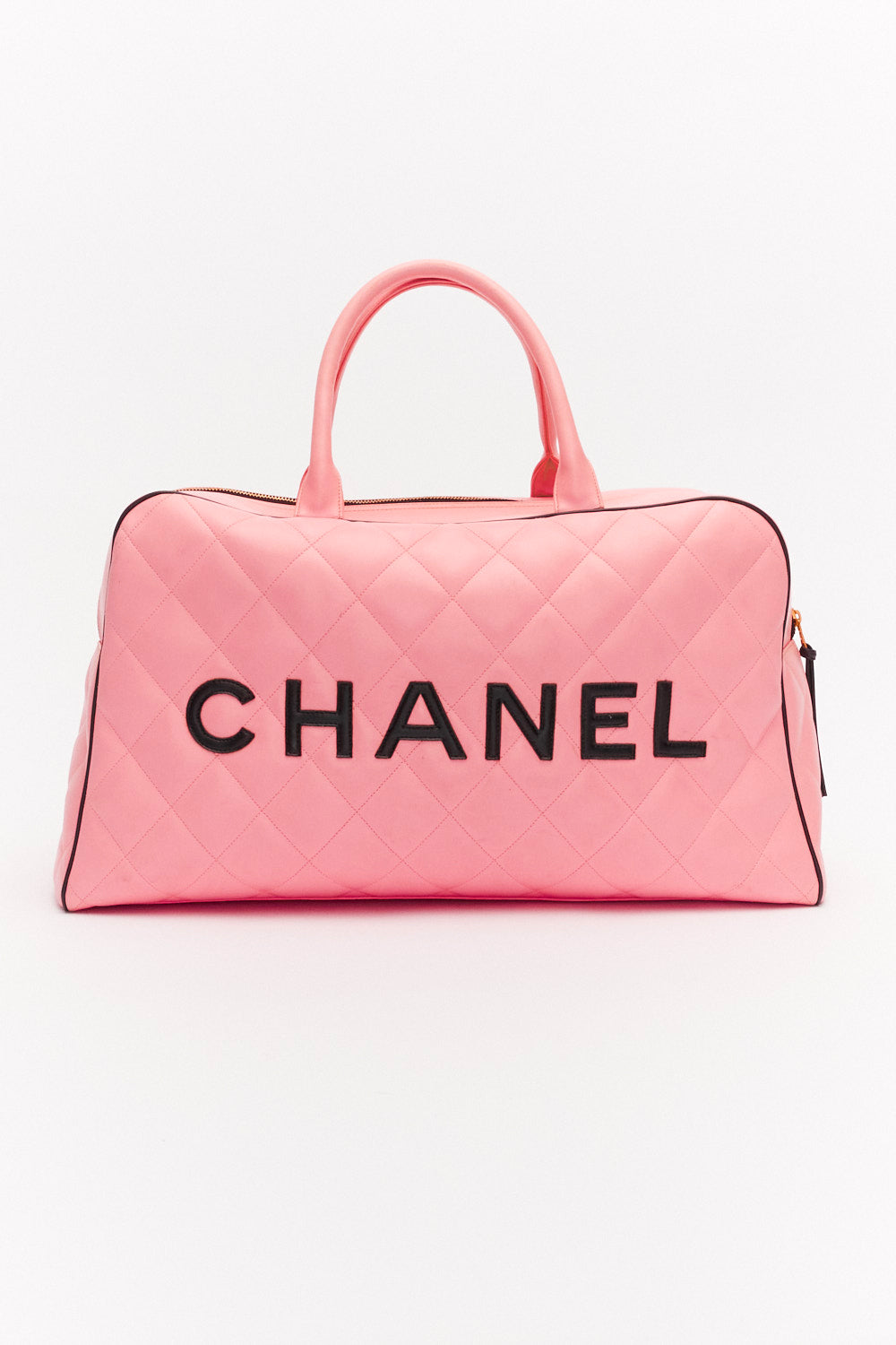 Chanel Vintage Sports Line Pink Calfskin Diamond Quilted Leather Boston Bag