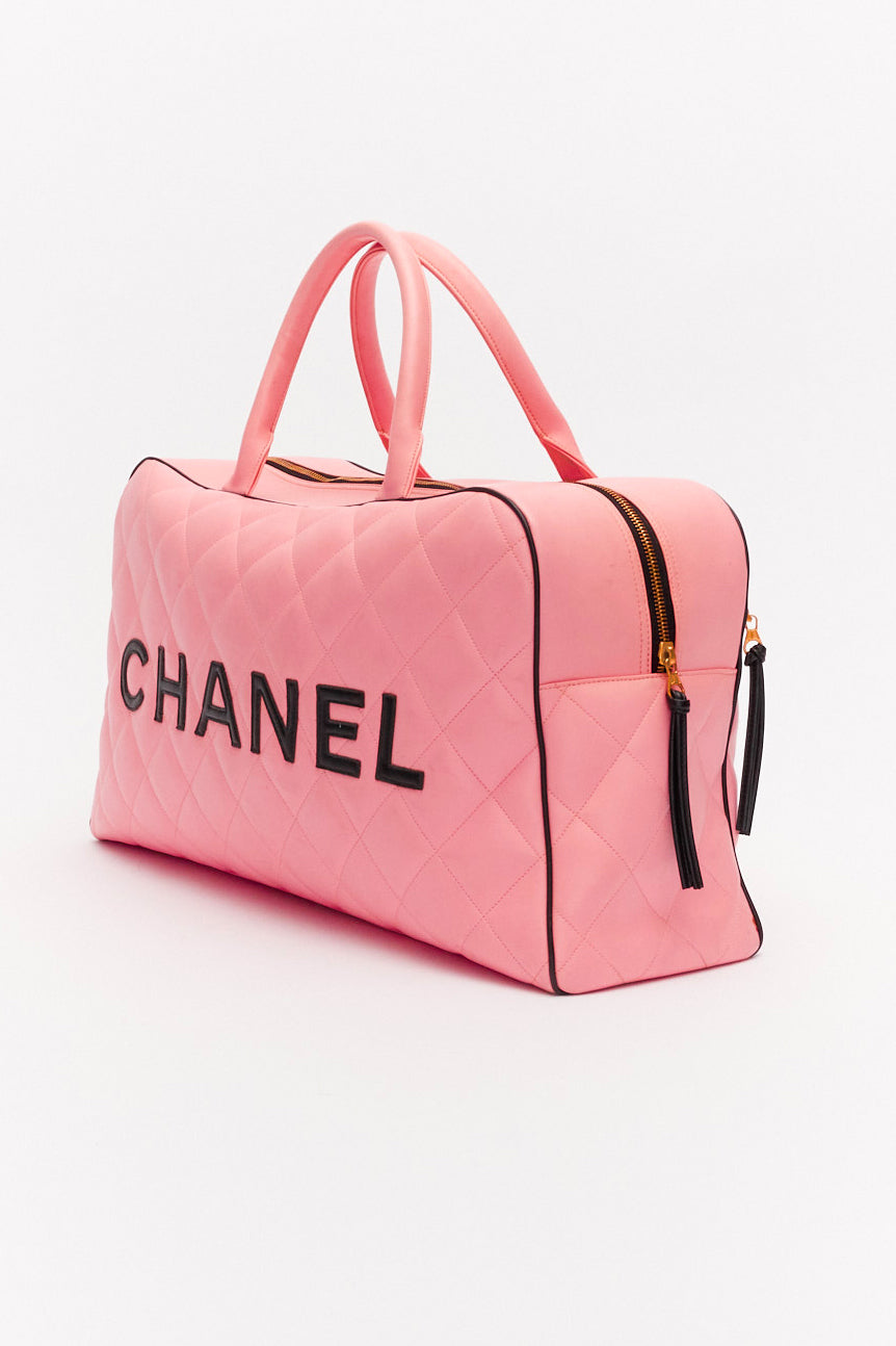 Chanel Vintage Sports Line Pink Calfskin Diamond Quilted Leather Boston Bag