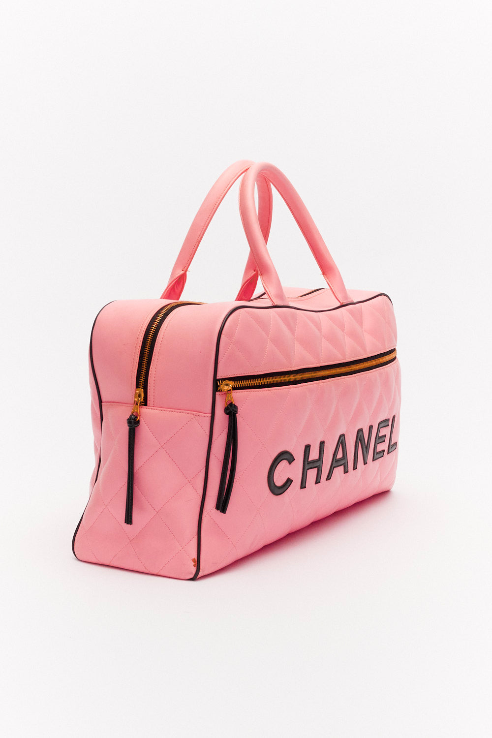 Chanel Vintage Sports Line Pink Calfskin Diamond Quilted Leather Boston Bag