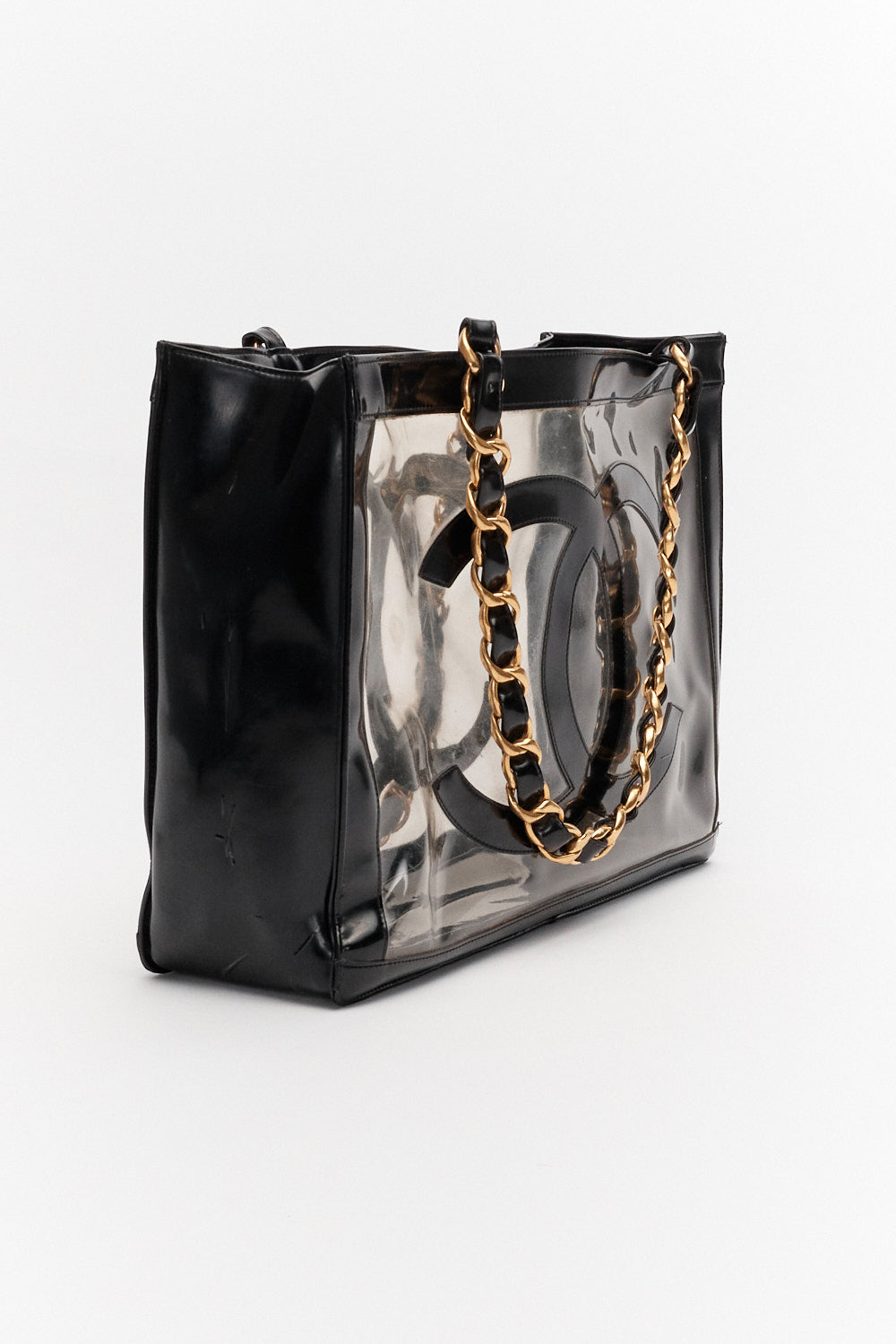 Chanel Vintage Barbie Collection Clear Black Patent PVC Chunky Chain Tote Bag 24K GHW