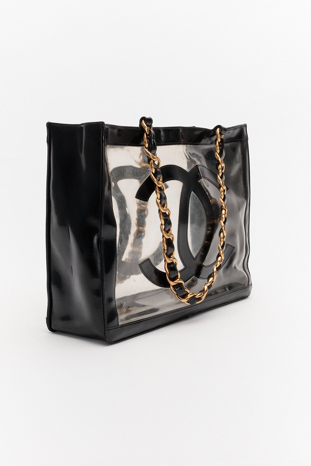 Chanel Vintage Barbie Collection Clear Black Patent PVC Chunky Chain Tote Bag 24K GHW