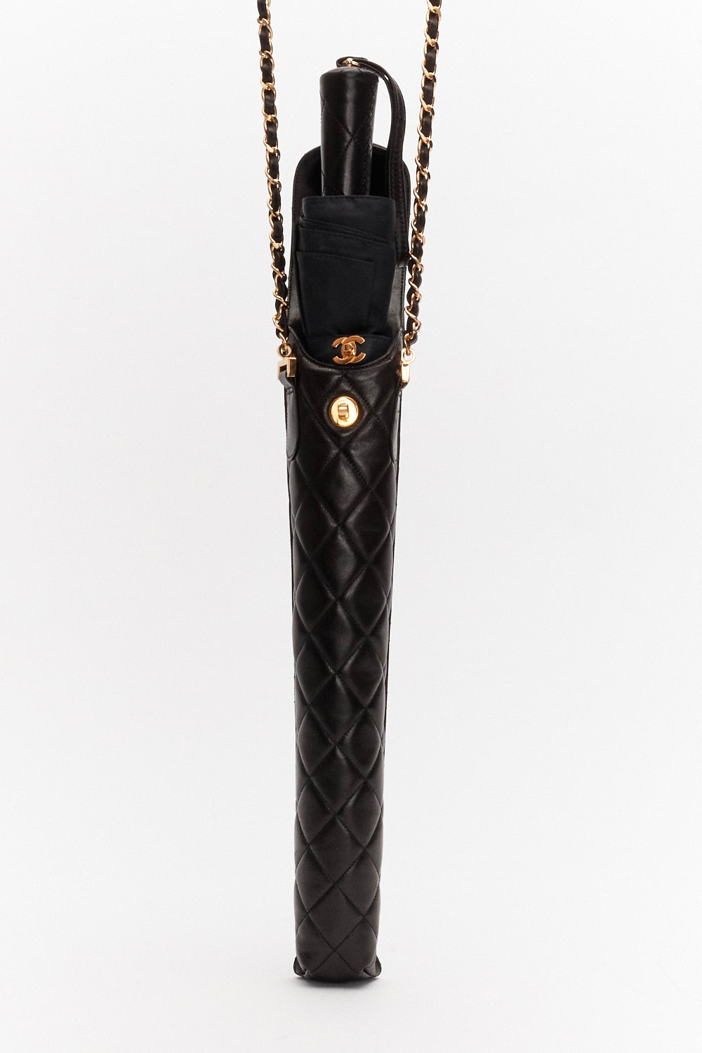 Chanel Black Umbrella in Lambskin Leather with 24k Gold Hardware