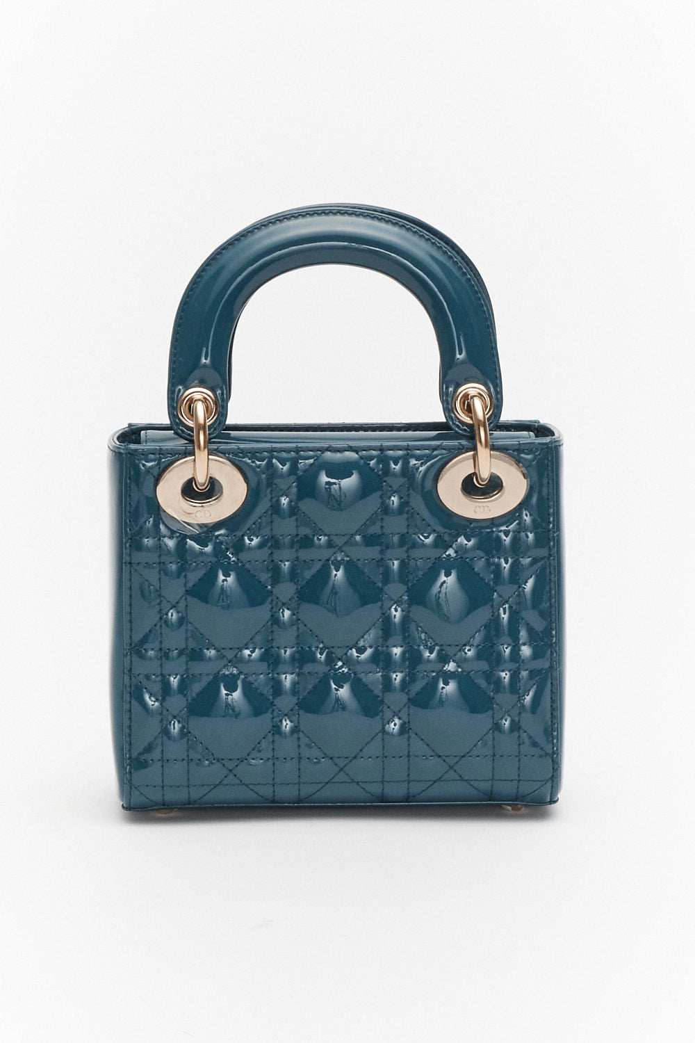 Christian Dior Mini Blue Cannage Lady Dior in Patent Leather with Gold Hardware