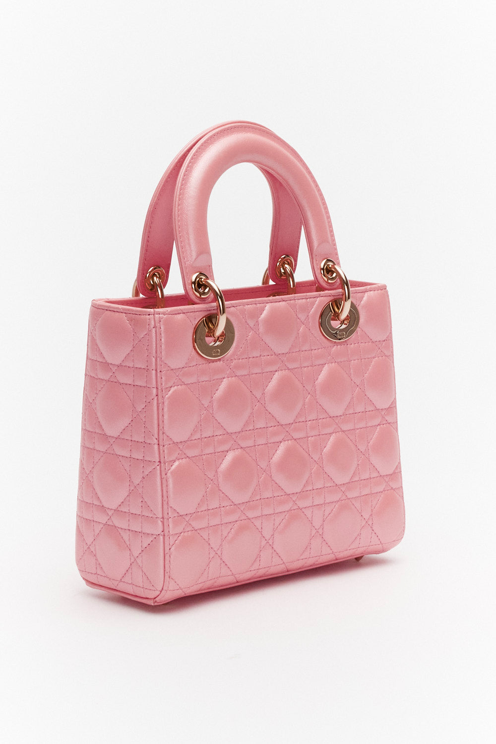 Christian Dior Small Pink Metallic Lady Dior Bag in Lambskin Leather with Gold Hardware