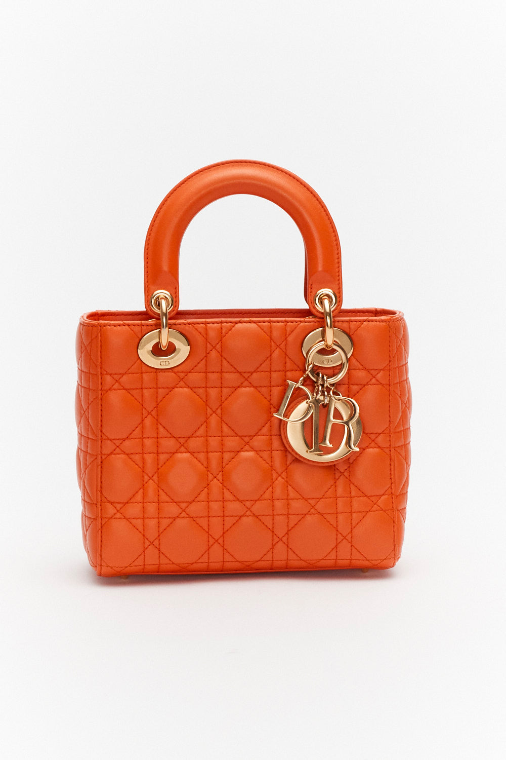 Christian Dior Small Lady Dior Bag Orange Lambskin Leather Limited Edition