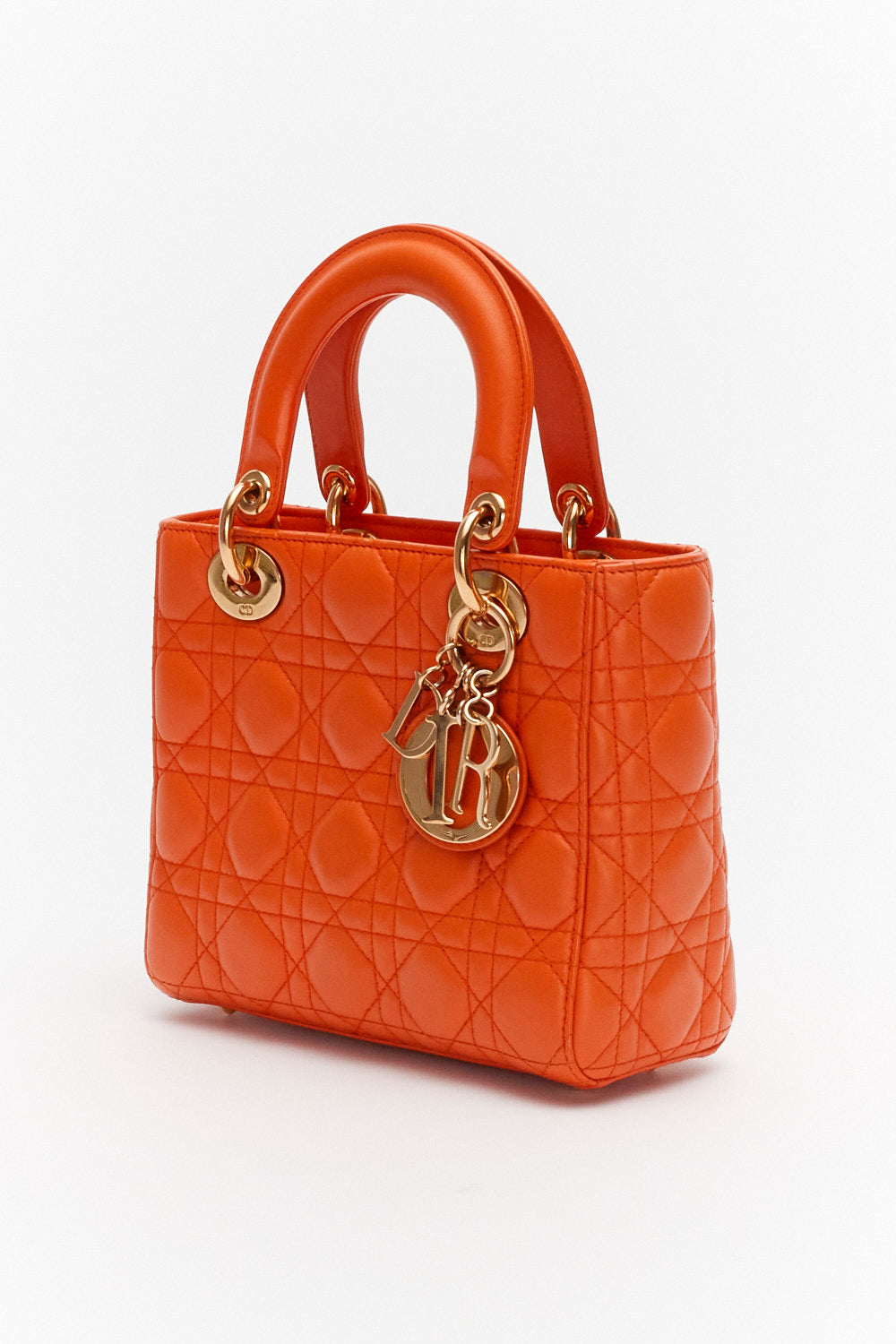 Christian Dior Small Lady Dior Bag Orange Lambskin Leather Limited Edition