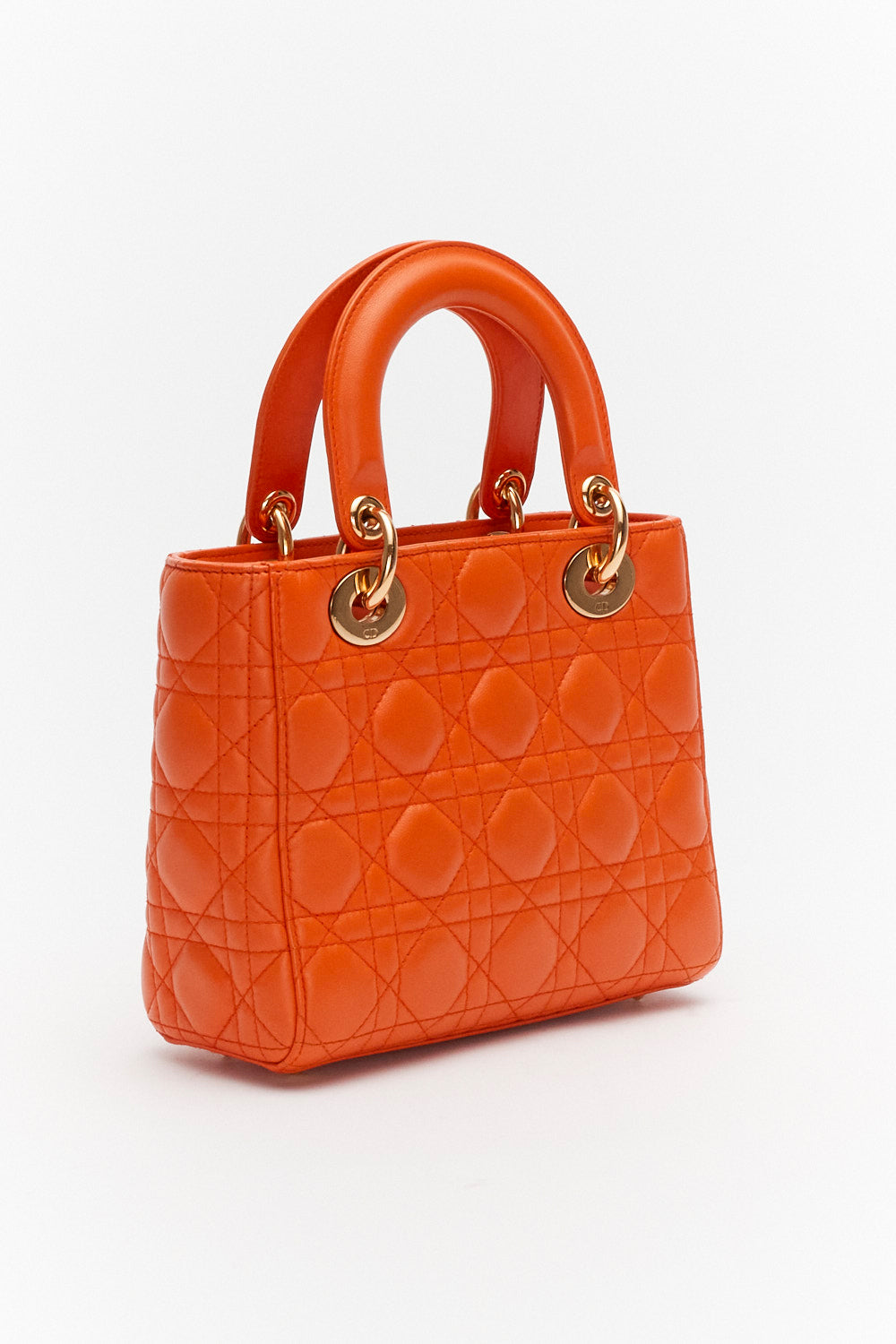 Christian Dior Small Lady Dior Bag Orange Lambskin Leather Limited Edition