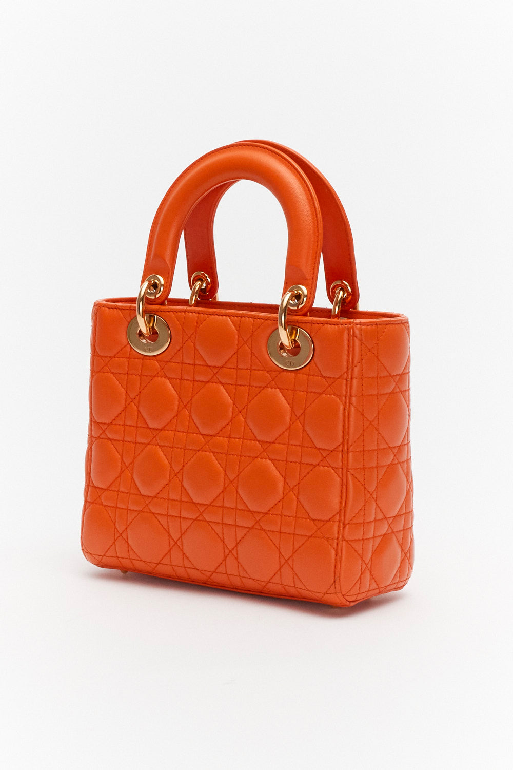 Christian Dior Small Lady Dior Bag Orange Lambskin Leather Limited Edition