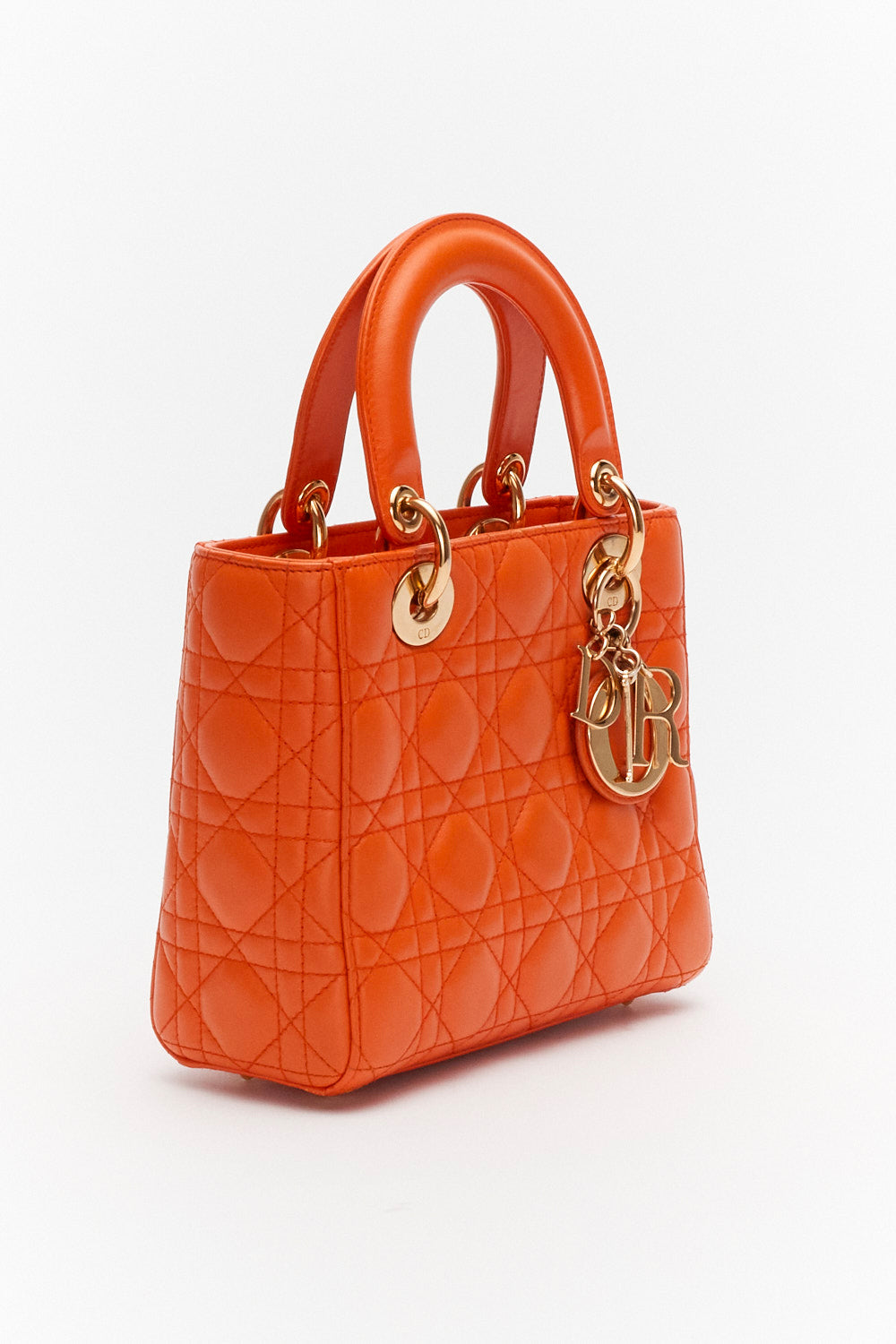 Christian Dior Small Lady Dior Bag Orange Lambskin Leather Limited Edition