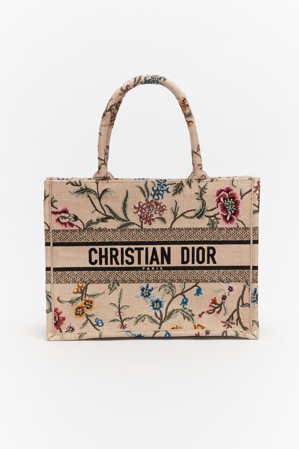 Christian Dior Medium Petite Fleurs Raffia Medium Book Tote Bag