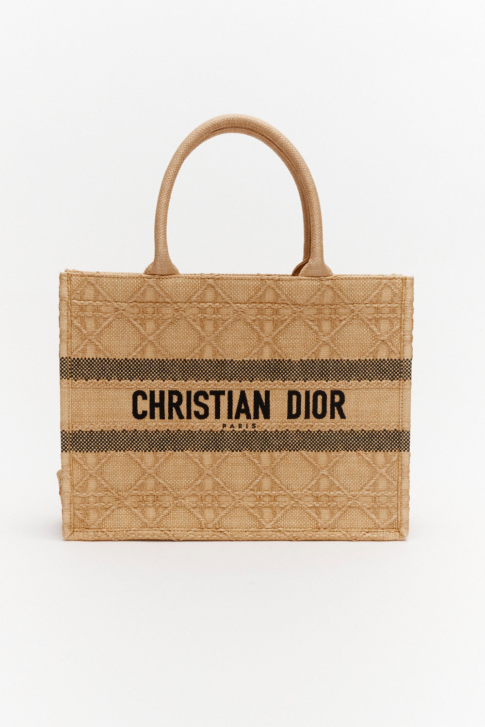 Christian Dior Medium Natural Cannage Raffia Book Tote Bag