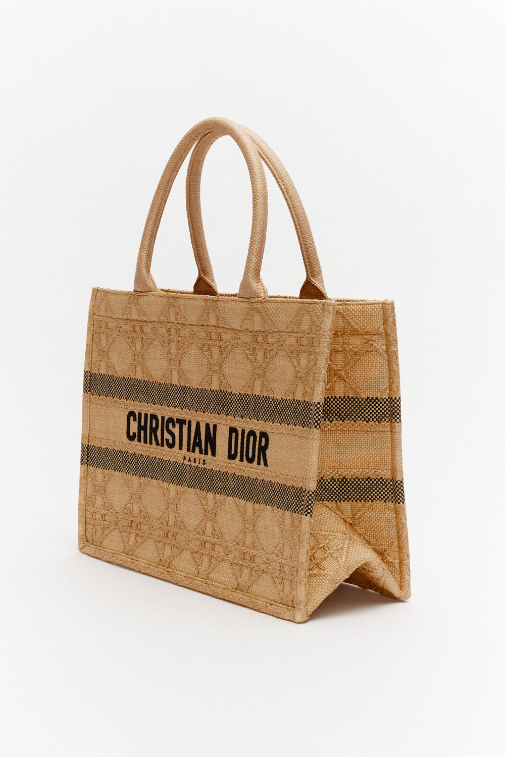 Christian Dior Medium Natural Cannage Raffia Book Tote Bag