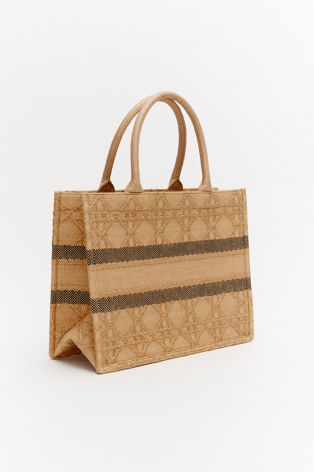 Christian Dior Medium Natural Cannage Raffia Book Tote Bag