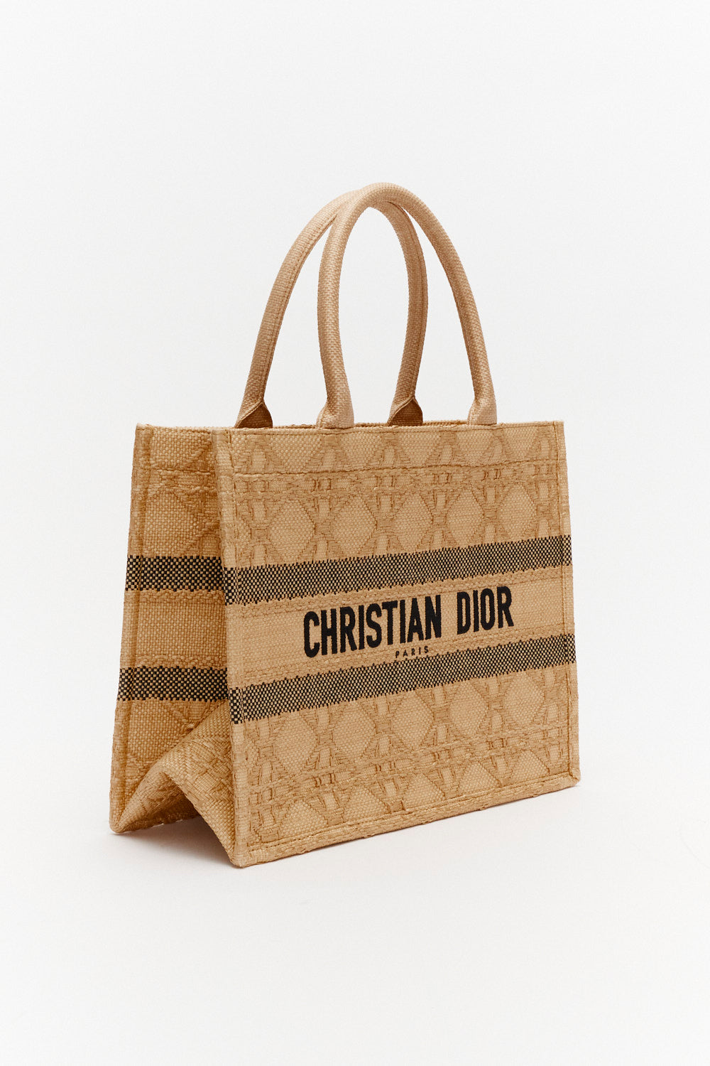 Christian Dior Medium Natural Cannage Raffia Book Tote Bag