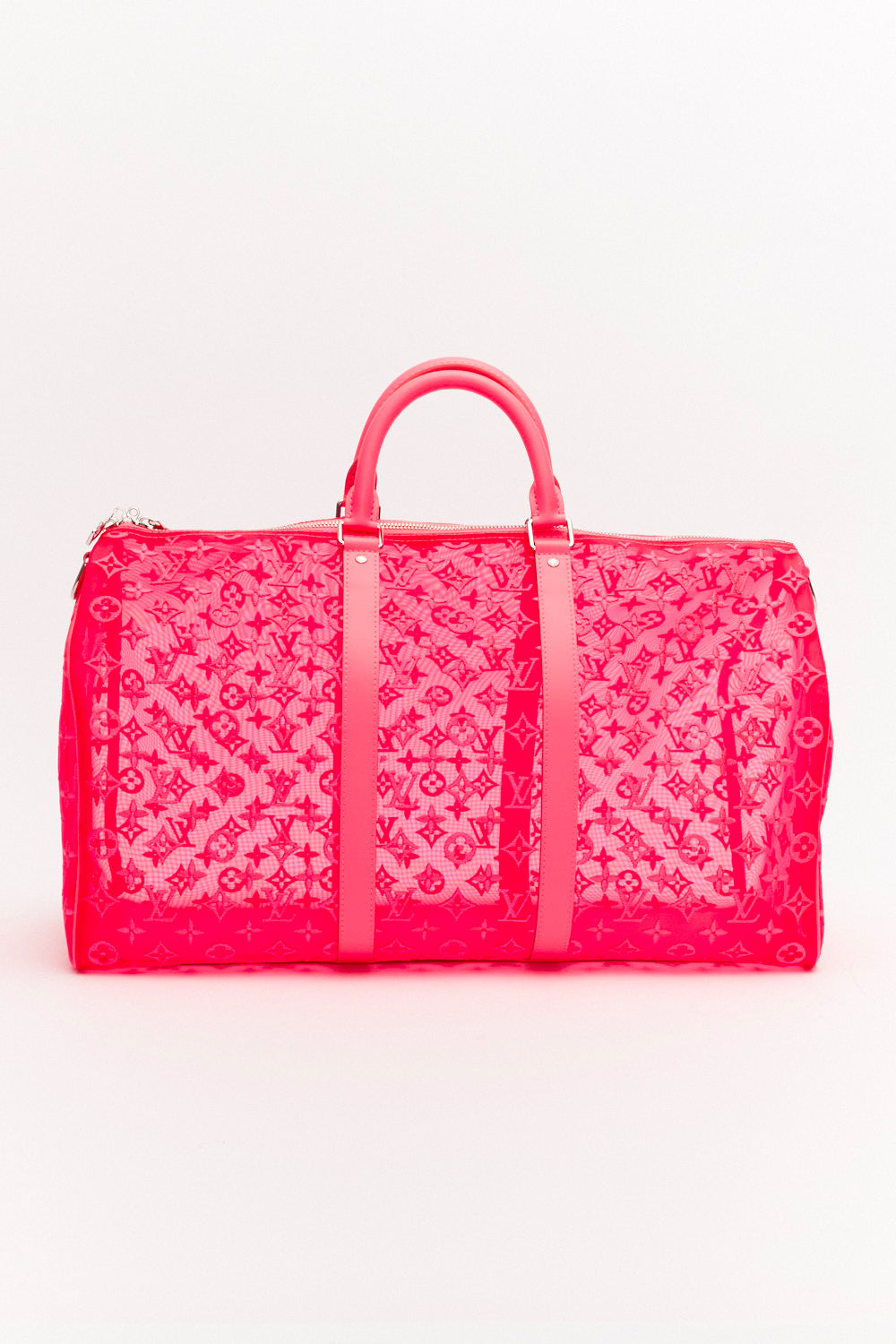 Louis Vuitton Pink Fluo See Through Mesh Keepall Bandouliere 50