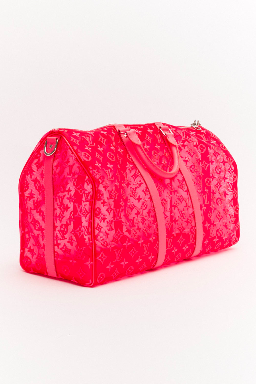 Louis Vuitton Pink Fluo See Through Mesh Keepall Bandouliere 50