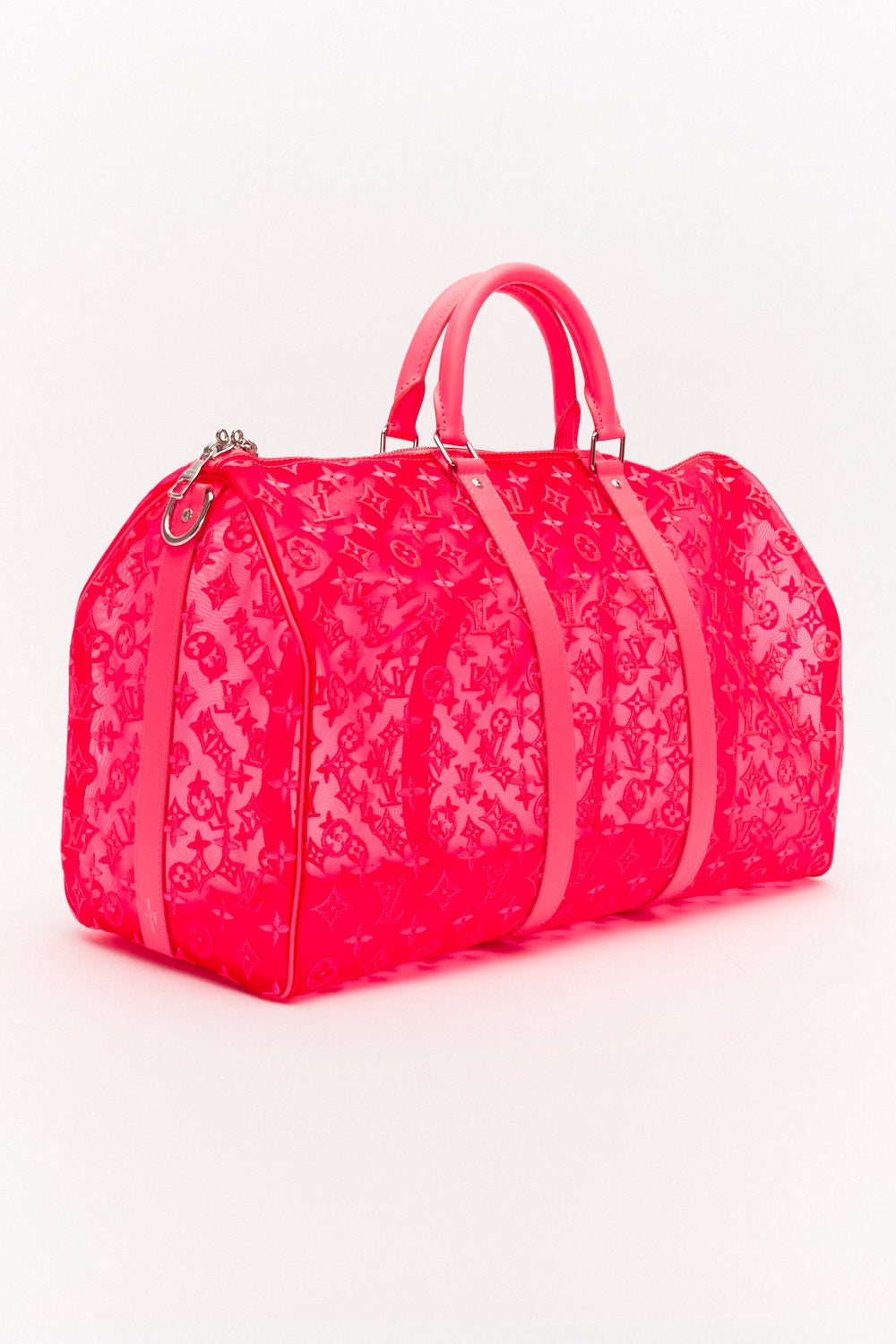 Louis Vuitton Pink Fluo See Through Mesh Keepall Bandouliere 50