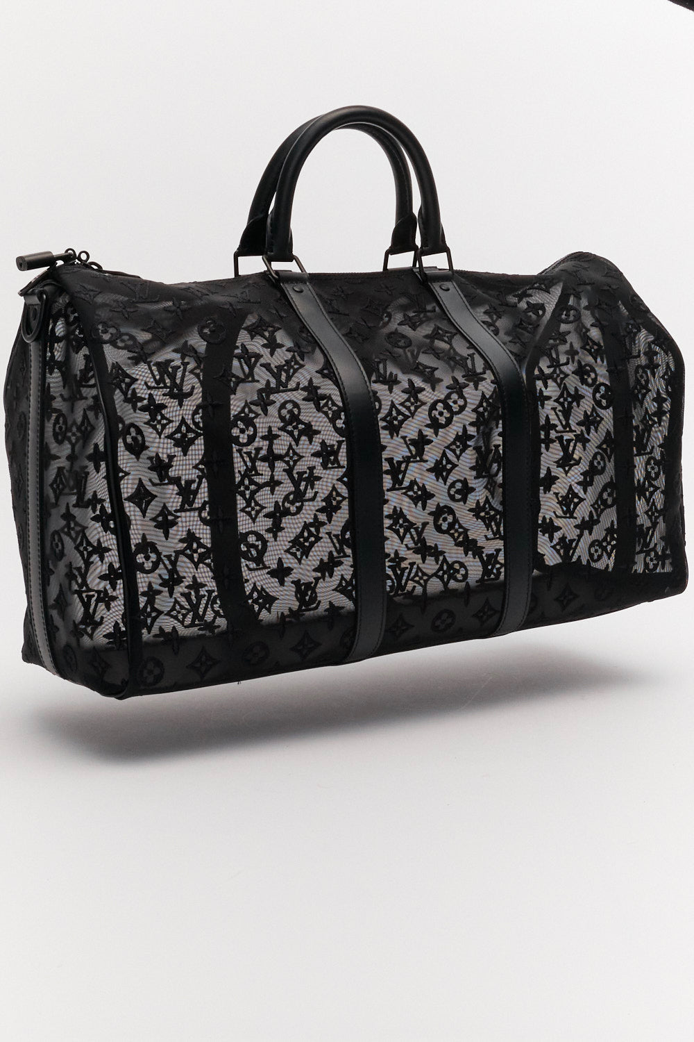 Louis Vuitton Black See Through Mesh Keepall Bandouliere 50