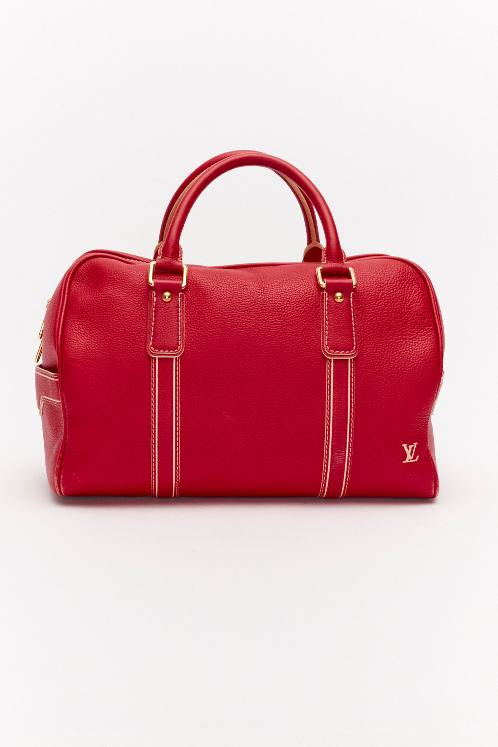 Louis Vuitton Red Tobaco Leather Carryall Boston Duffle Top Handle Travel Bag