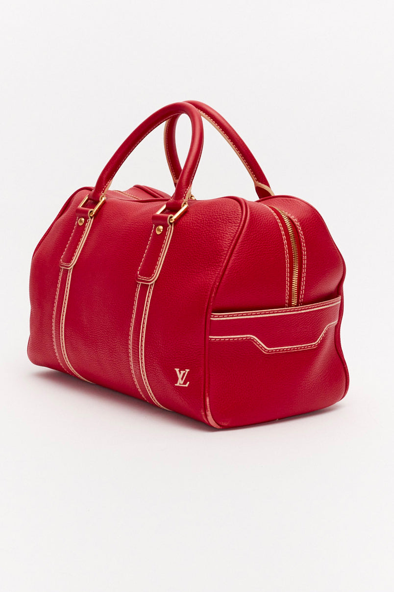 Louis Vuitton Red Tobaco Leather Carryall Boston Duffle Top Handle Travel Bag