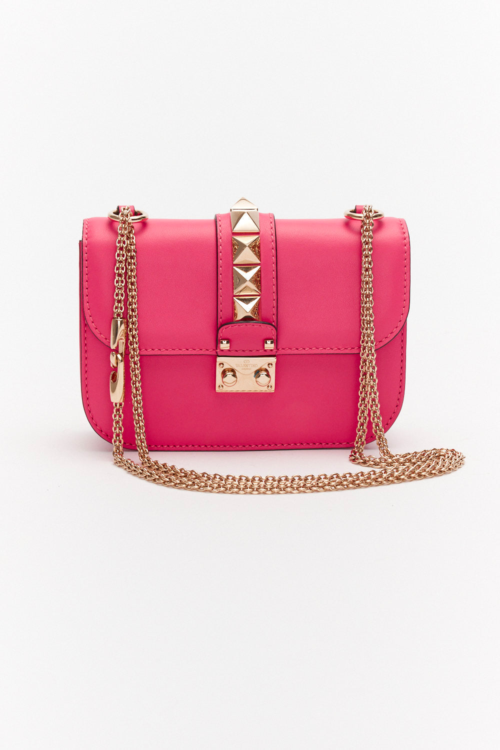 Valentino Small Pink Rockstud Glam Lock Bag