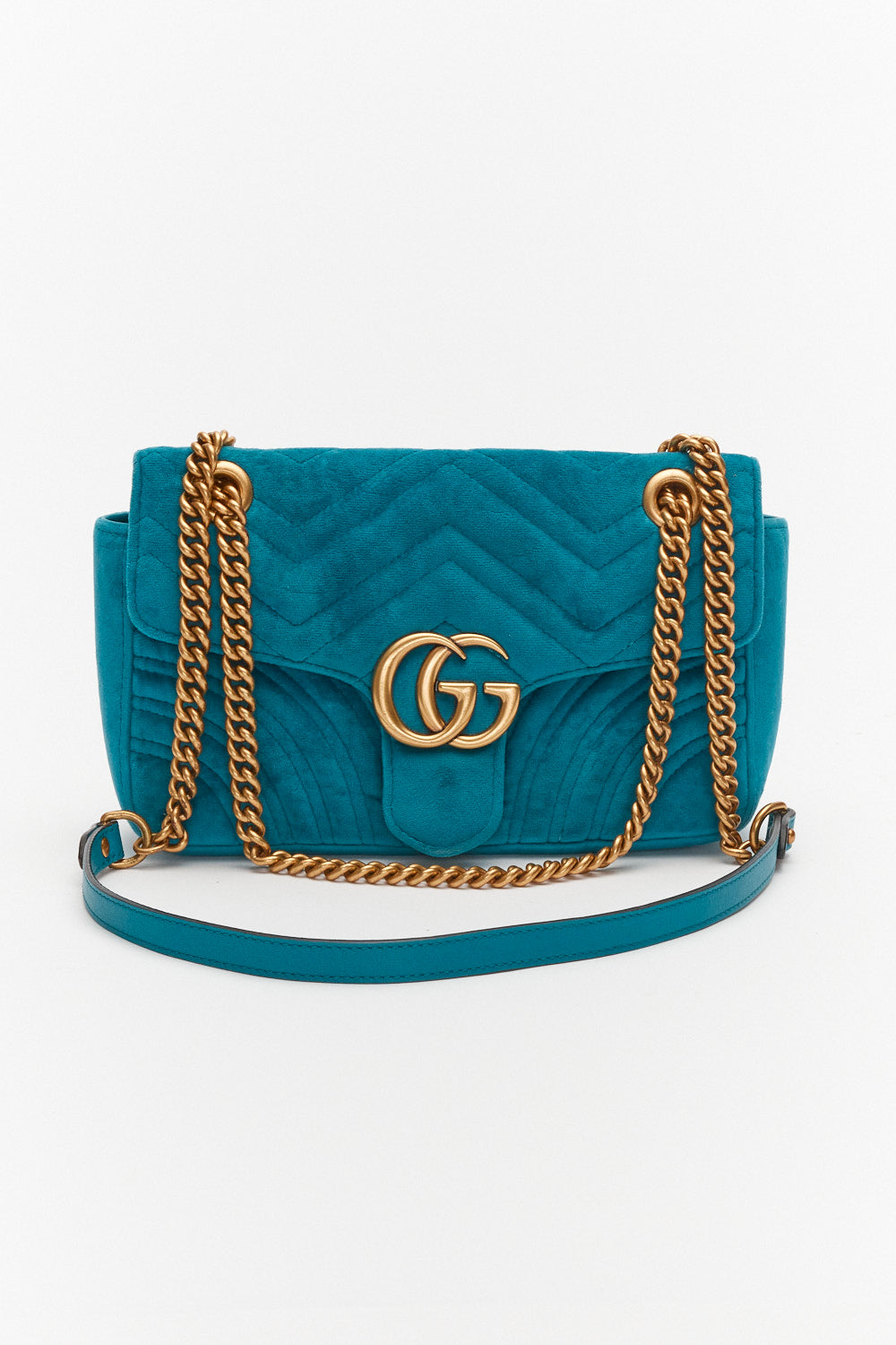 Gucci Blue Velvet GG Marmont Medium Shoulder Bag