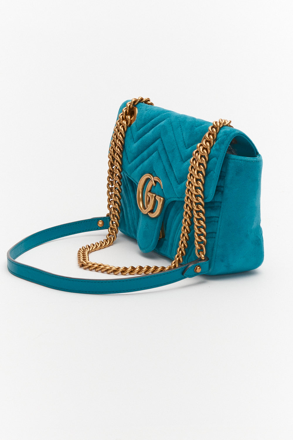 Gucci Blue Velvet GG Marmont Medium Shoulder Bag