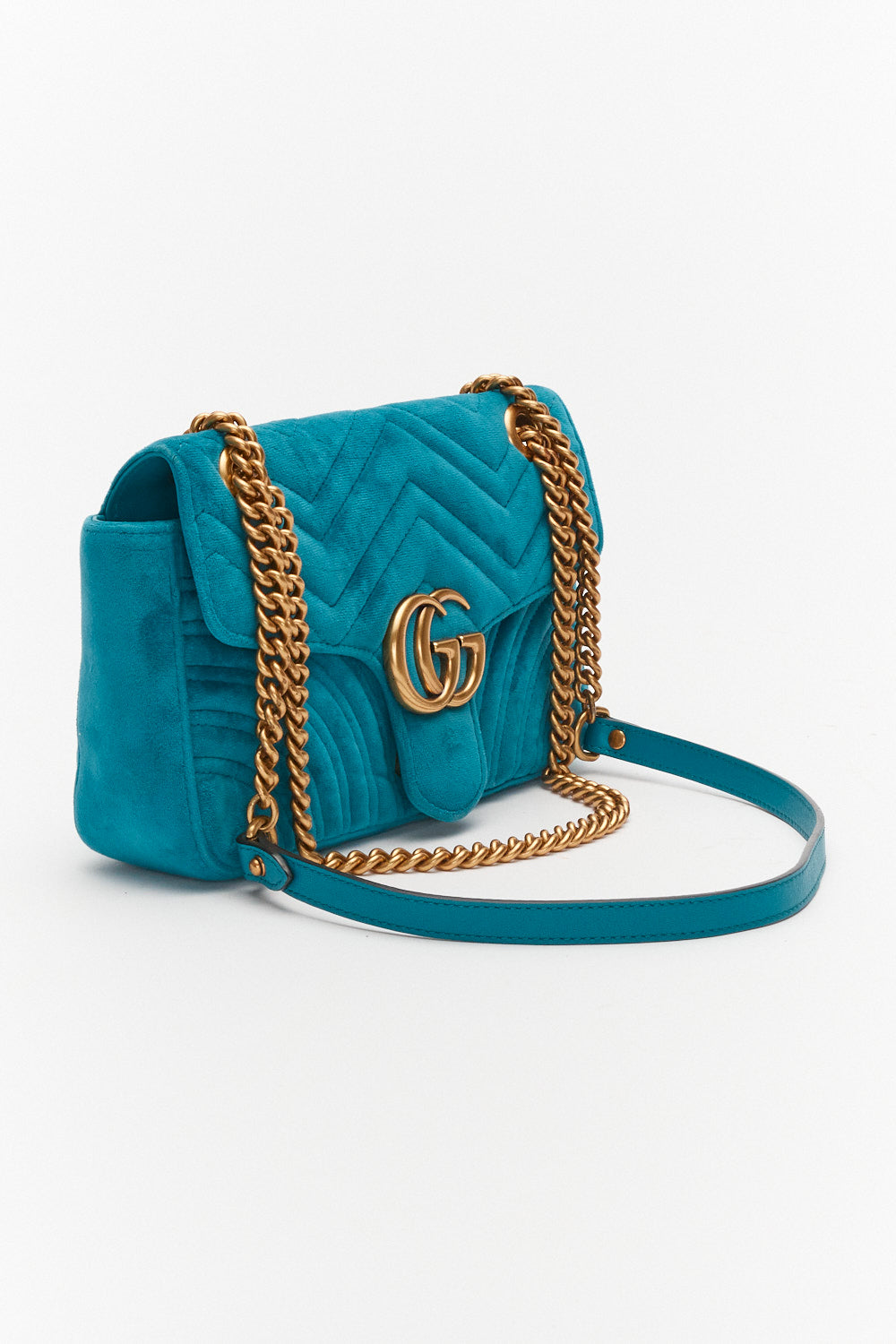 Gucci Blue Velvet GG Marmont Medium Shoulder Bag