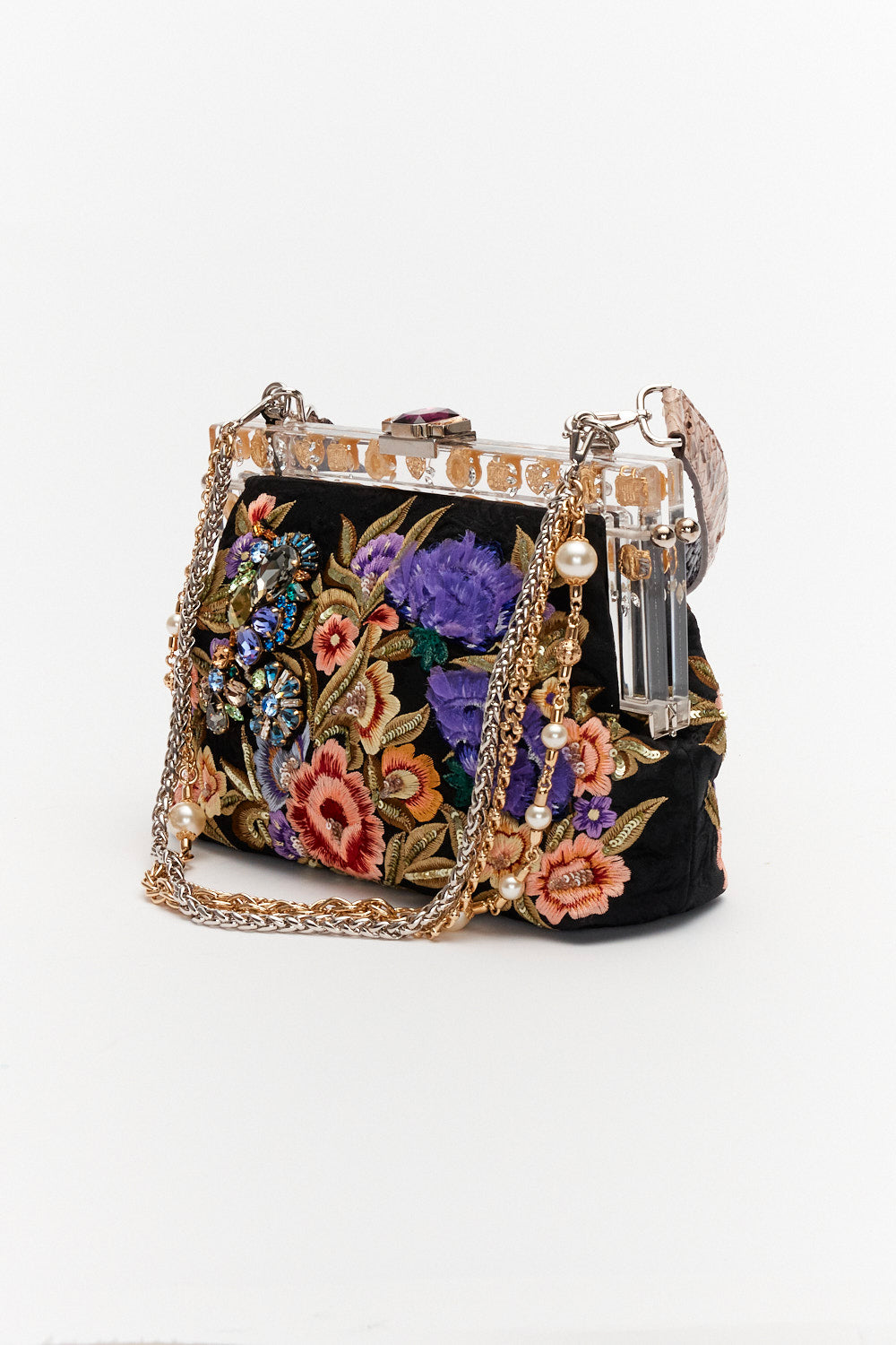 Dolce&Gabbana Multicolor Vanda Floral Embroidered Clutch Bag