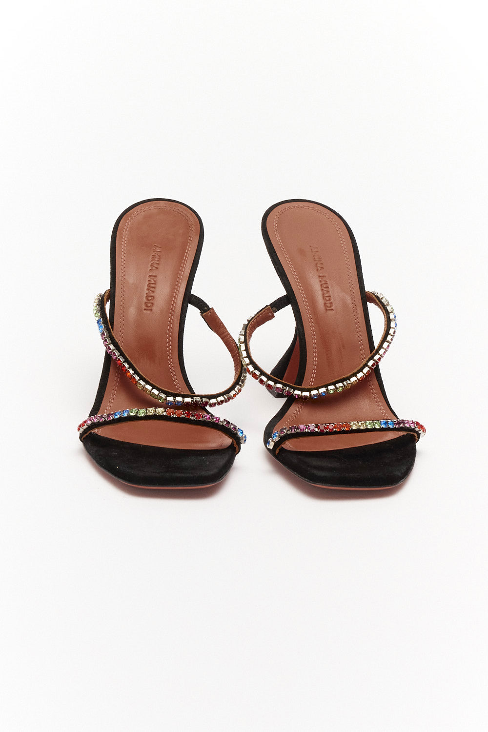 Amina Muaddi Black Suede Crystal Embellished Gilda Slide Sandals